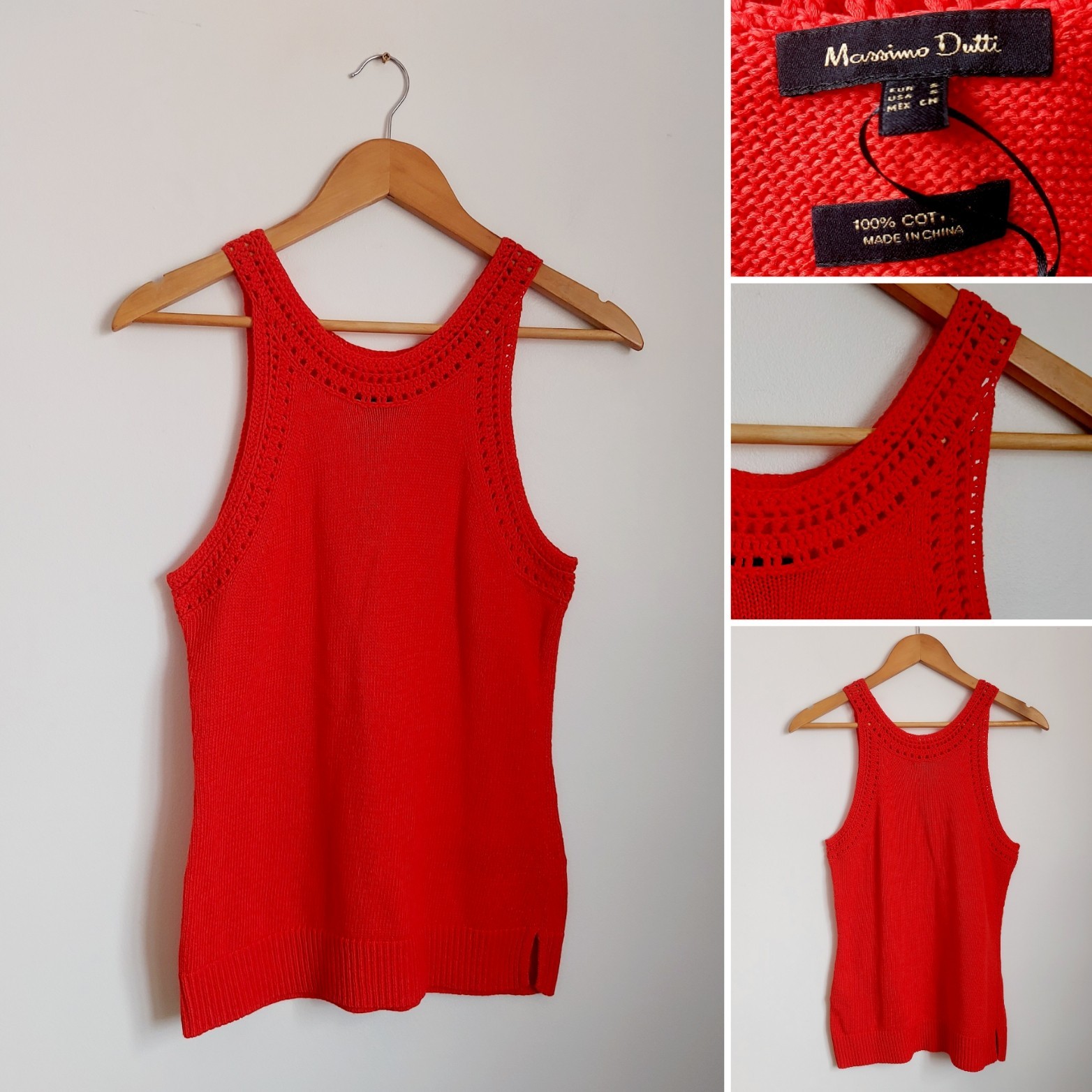 Massimo Dutti Red 100% Cotton Knit Racer Style Top Size Small NWOT
