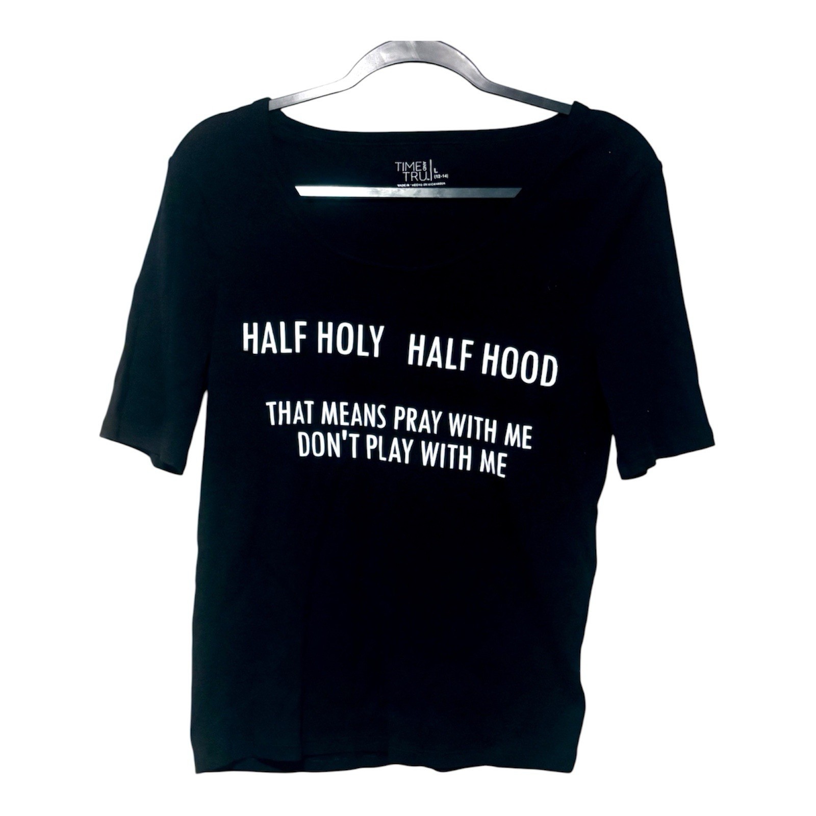 Black Graphic T-shirt 3/4 Sleeve Large