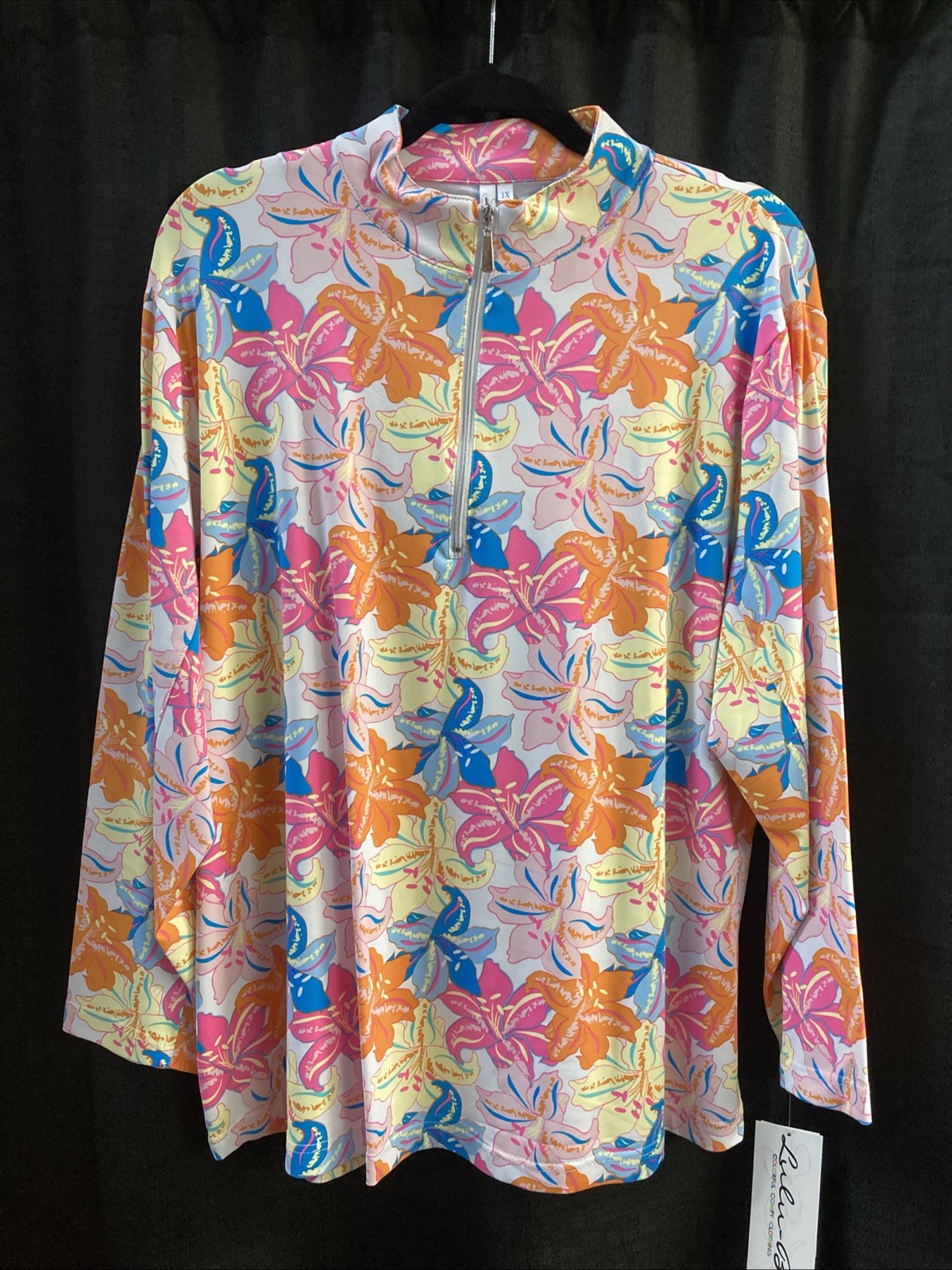 Lulu B 1X Floral Zip Top Multicolor Upf50