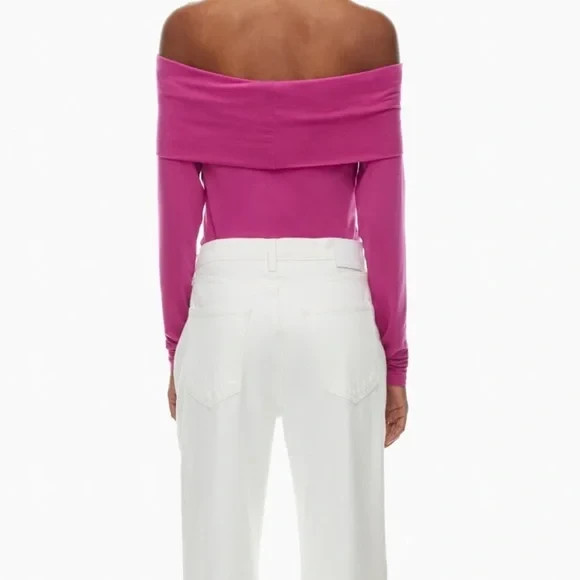 NEW Women Aritzia Babaton Streamline Off-Shoulder Long Sleeve Top Pink