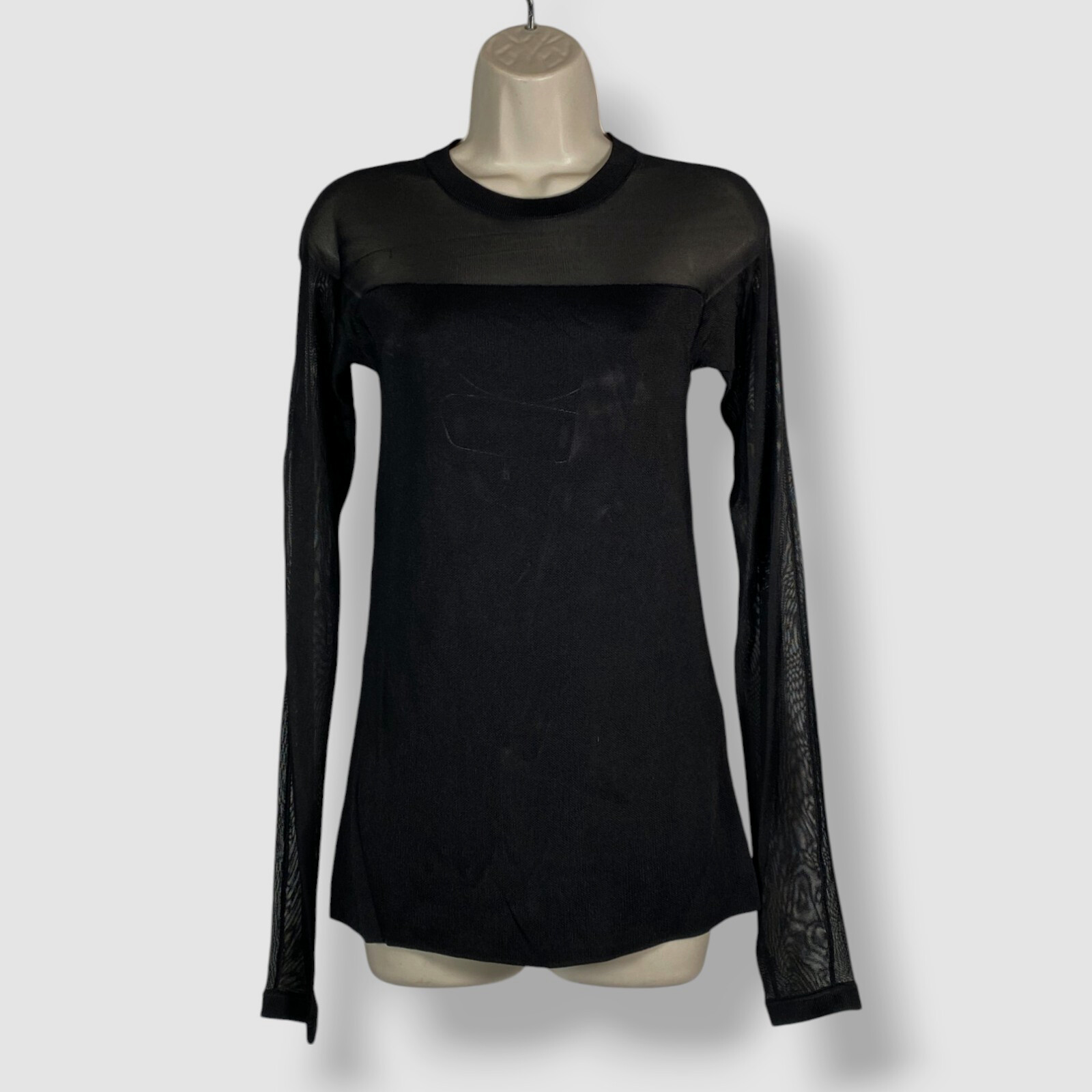 Totême Women’s Black Semi-Sheer Illusion Crewneck Long Sleeve Blouse Top Size S