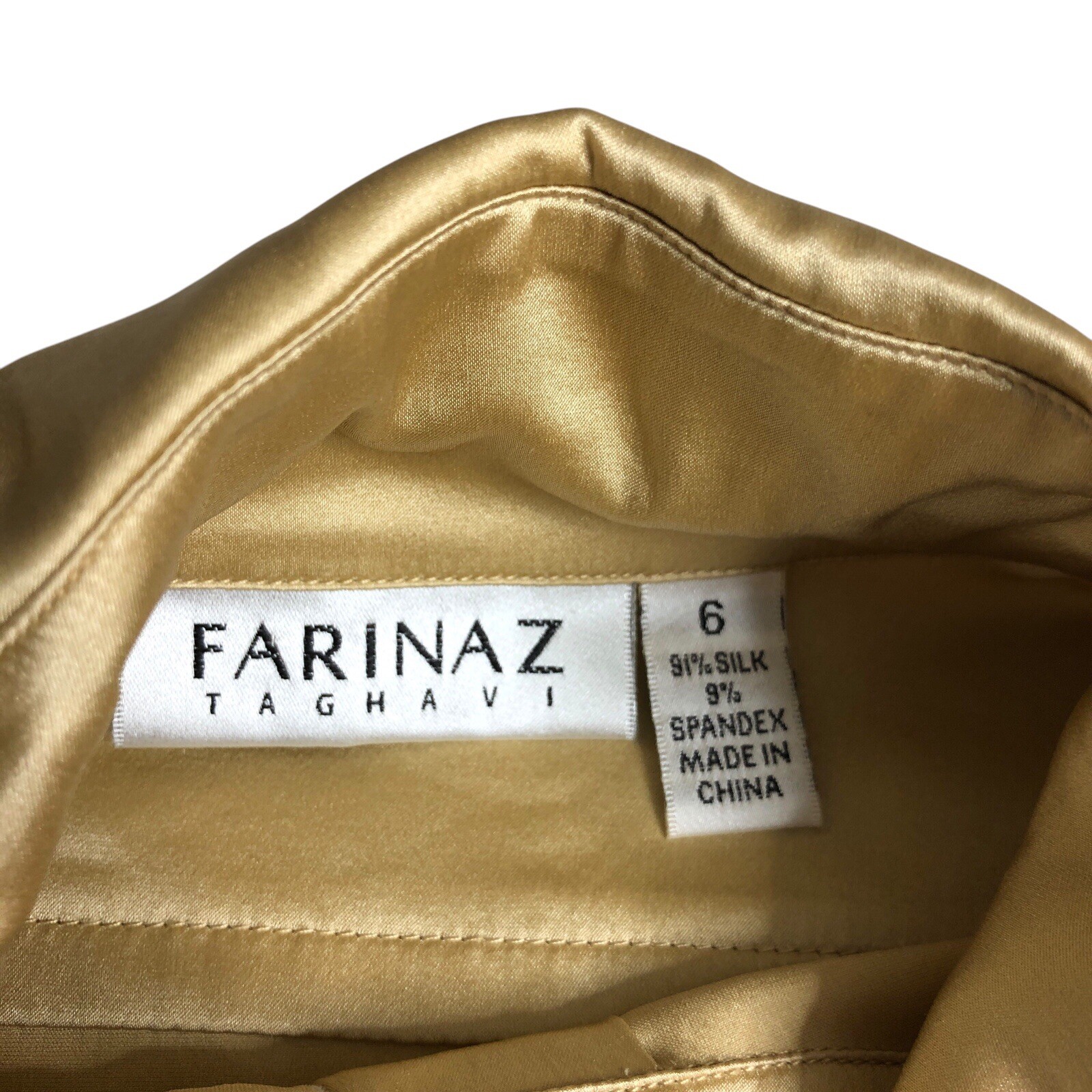 Farinaz Taghavi Silk Blouse Women 6 Gold Button Up Stretch Flip Cuff Career Chic