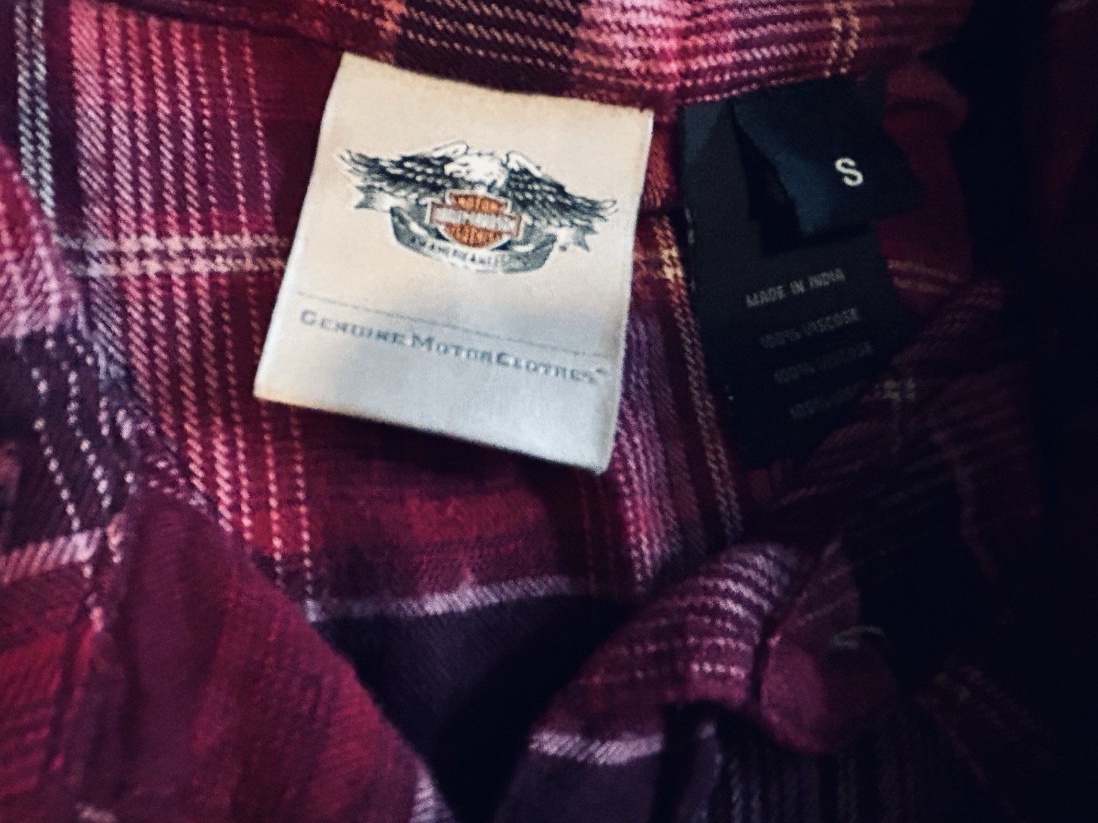Harley Davidson Ombré Women’s Small Plaid Long Sleeve Shirt Magenta Purple Wine