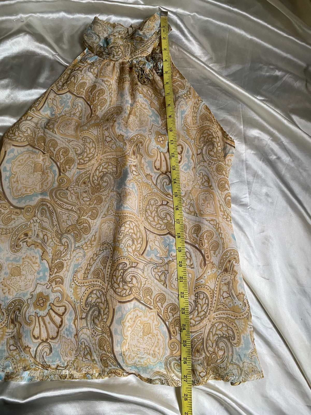 Vintage y2k 100% Silk Cream Paisley Rosette Halter Top Boho Large