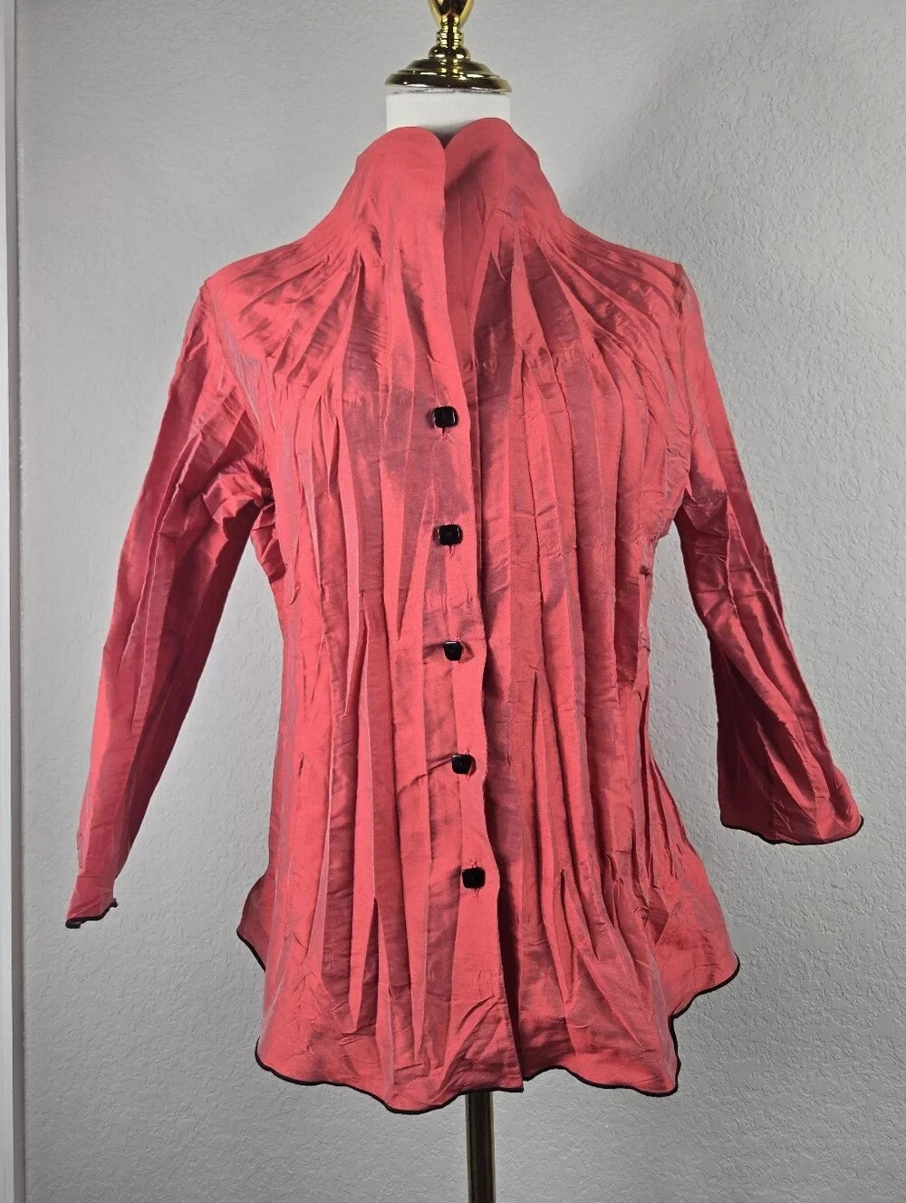 Vintage Beluva San Francisco Crinkle Pleated Jacket Shirt Red Art To Wear M
