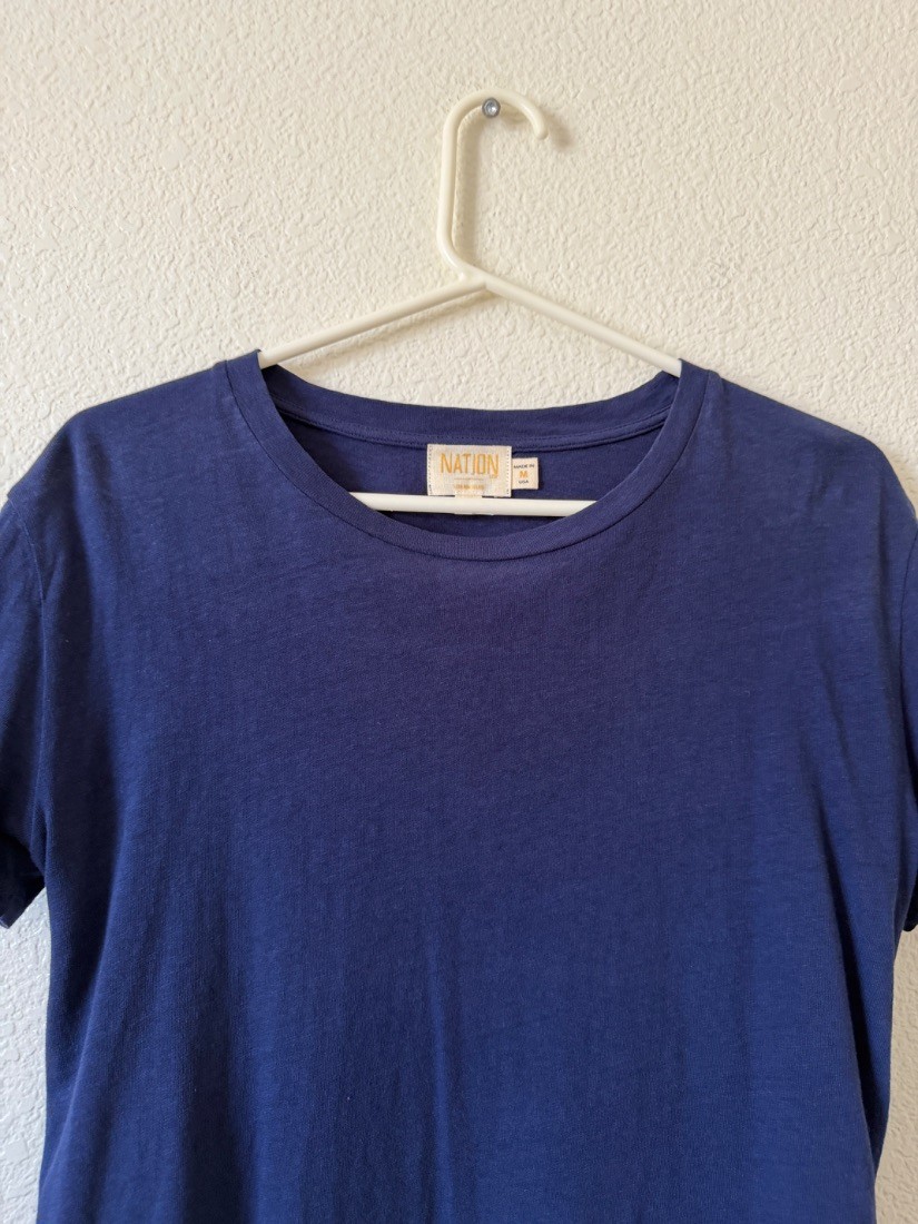 Nation Ltd Womens Navy Blue 100% Recycled Cotton Crew Neck Tee Shirt Size M