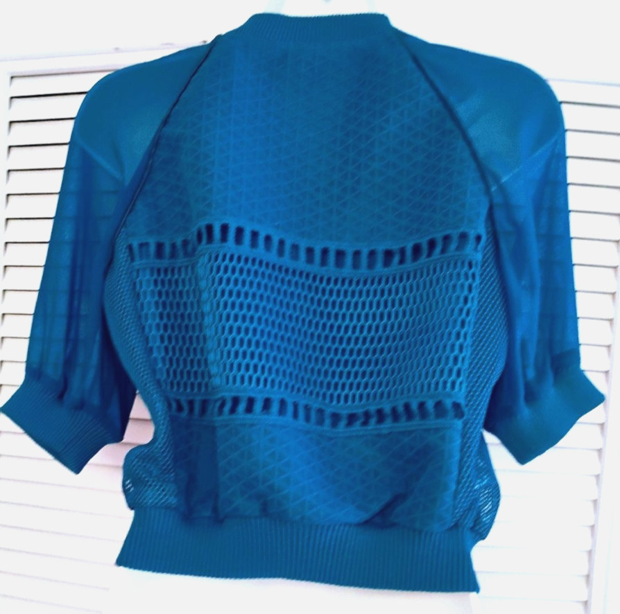 Liu Jo Blue Short Sleeve Zip-Front Cropped Top Sweater Cardigan Size 42 IT/6 US