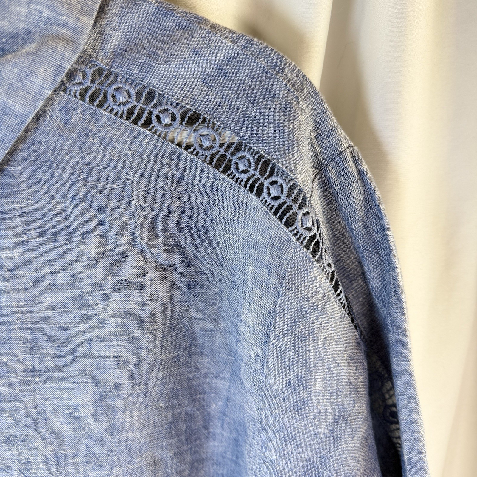 Christopher & Banks Blue Linen and Cotton Blend Blouse with Lace Size XL