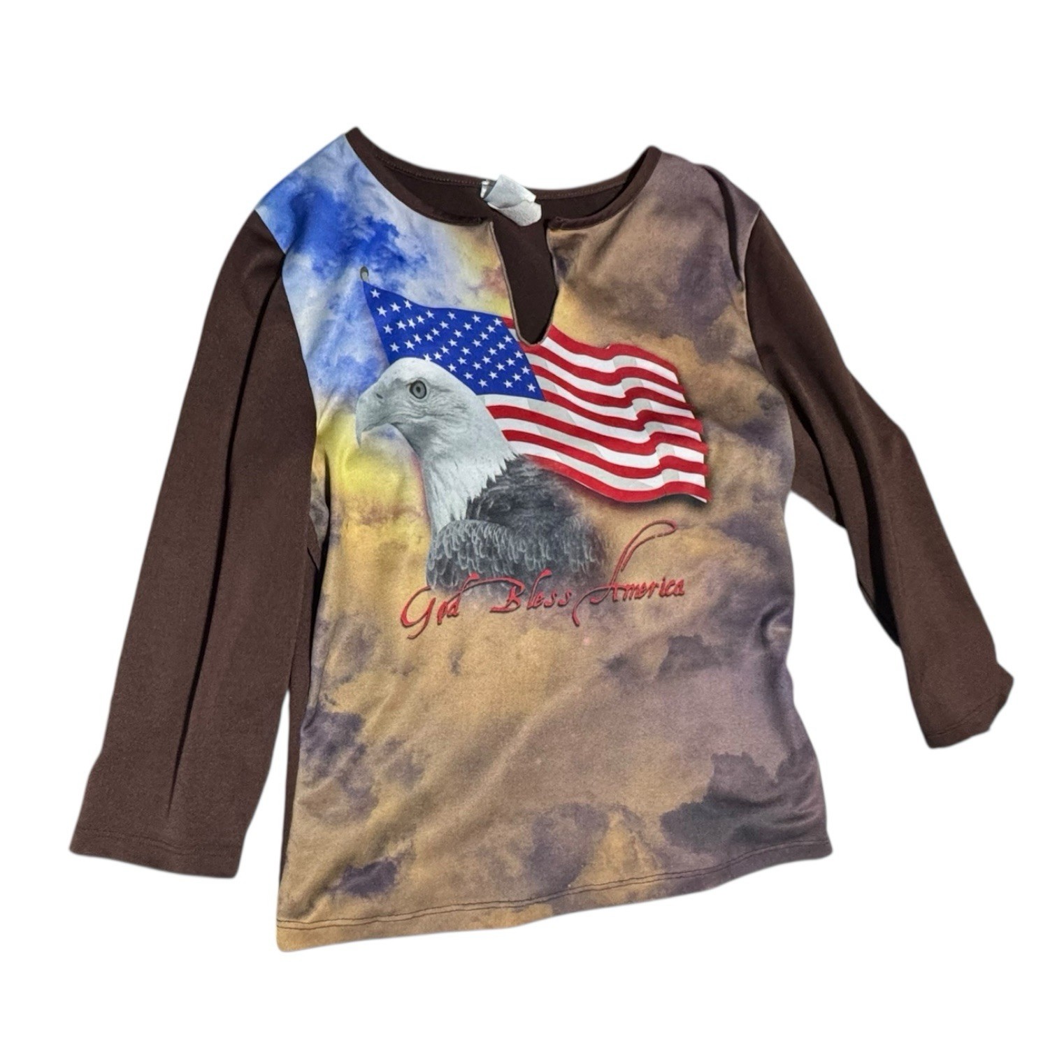 Finesse Y2K VTG Graphic Patriotic Mcbling God Bless America Sz M Top Eagle Flag