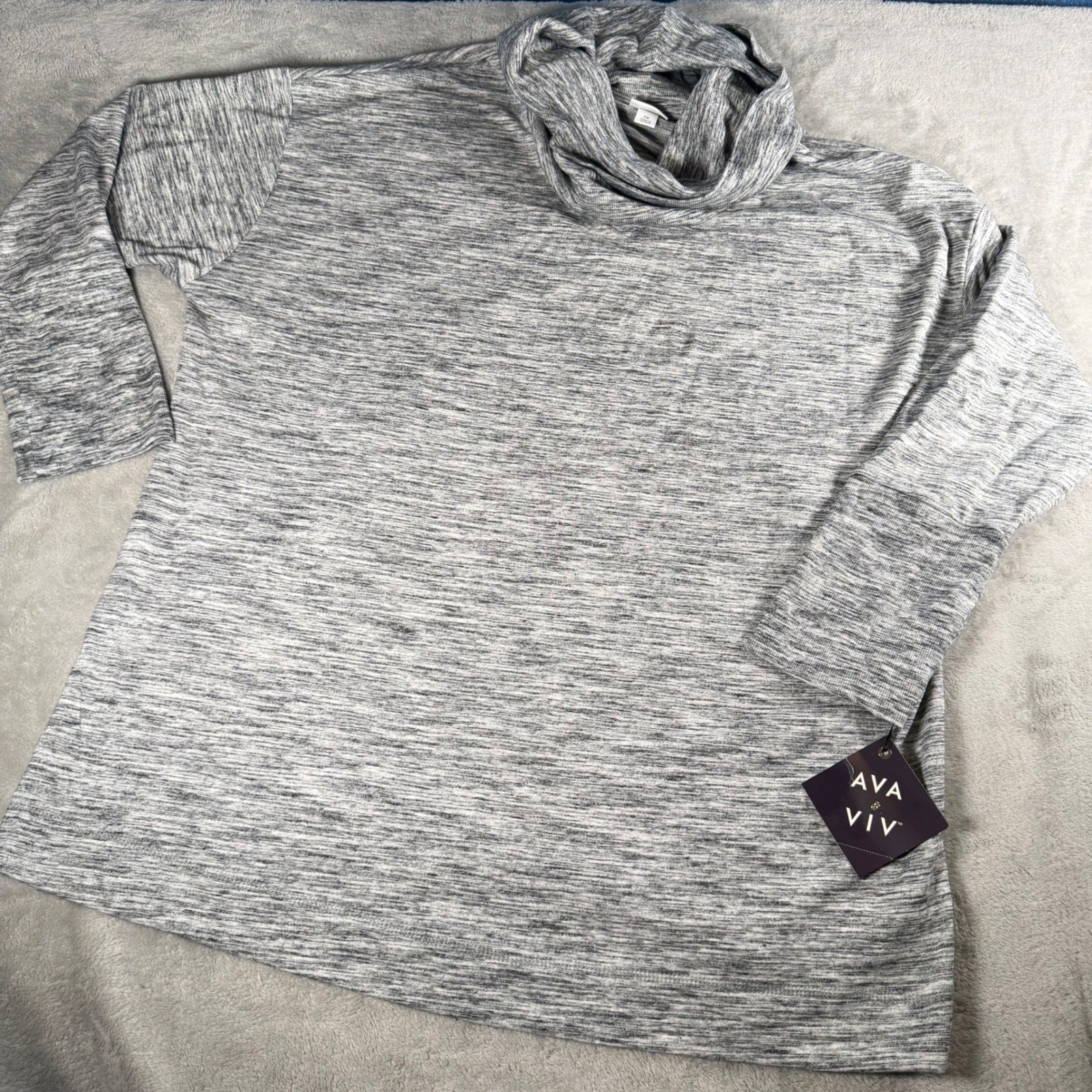 Ava & Viv Womens 2X Cowl Neck Top Black White Long Sleeve Knit Pullover