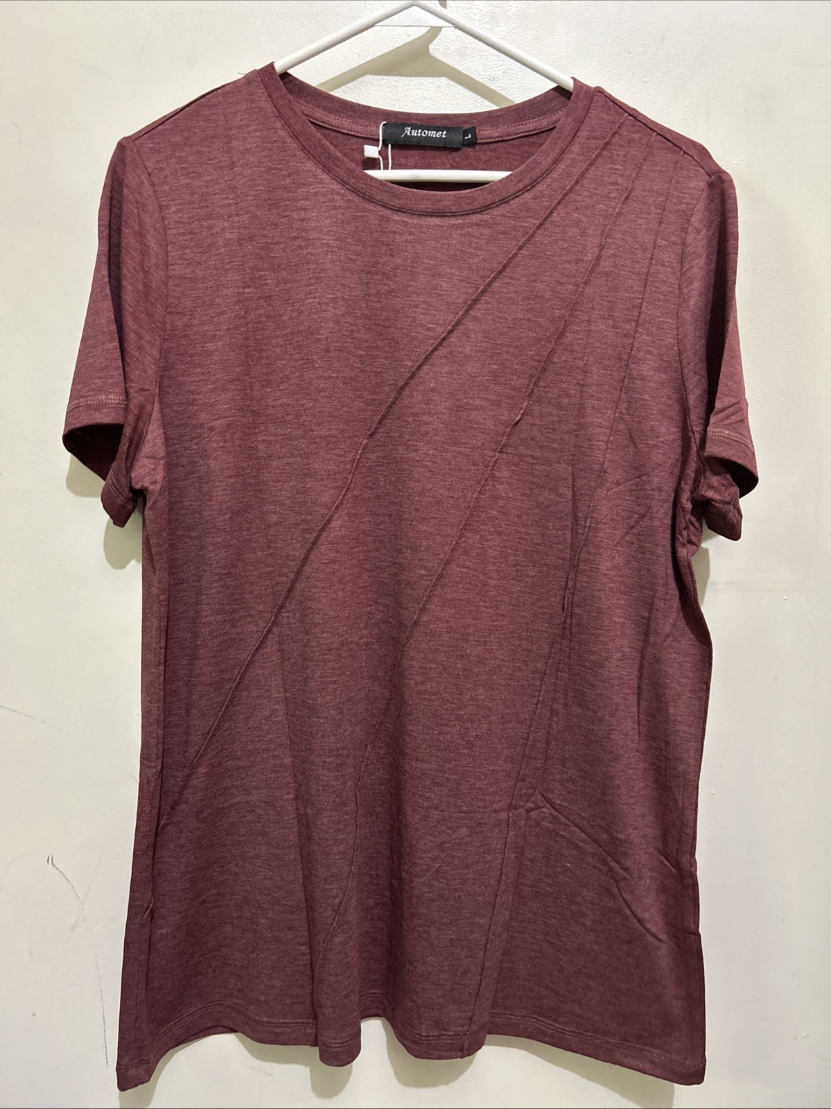 AUTOMET Womens Tops Casual Basic T Shirts Loose Fit Large Wine Red NWT