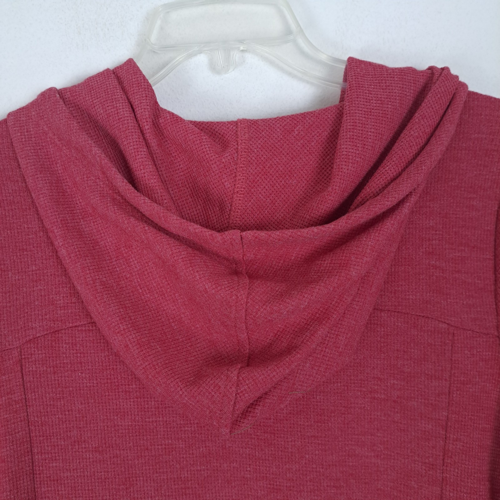 LOGO by Lori Goldstein Waffle Knit Pullover Hoodie M Berry Red Hi-Lo Hem Pockets