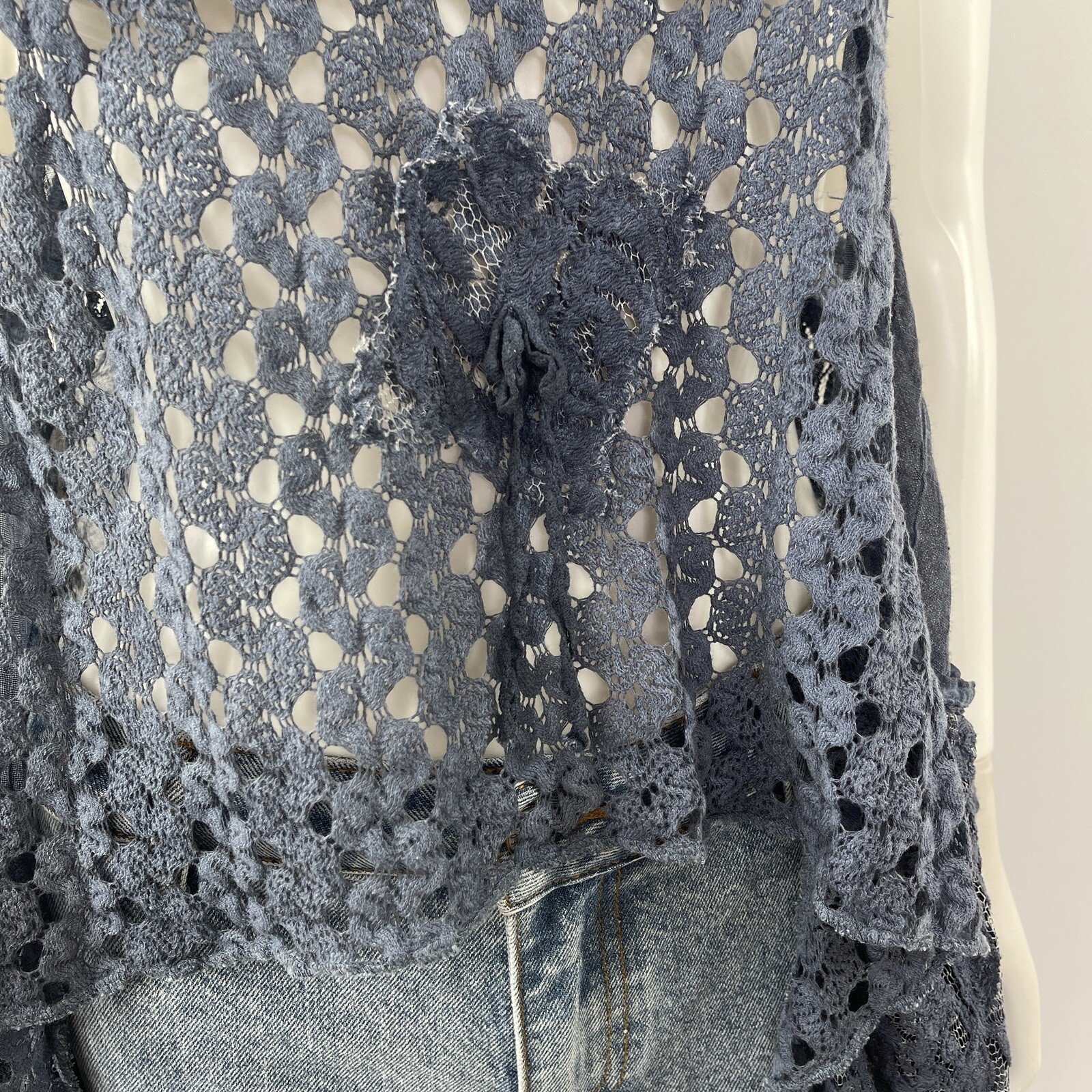 Fantazia Blue Lace Sleeveless Asymmetrical Tank Top Size M Boho