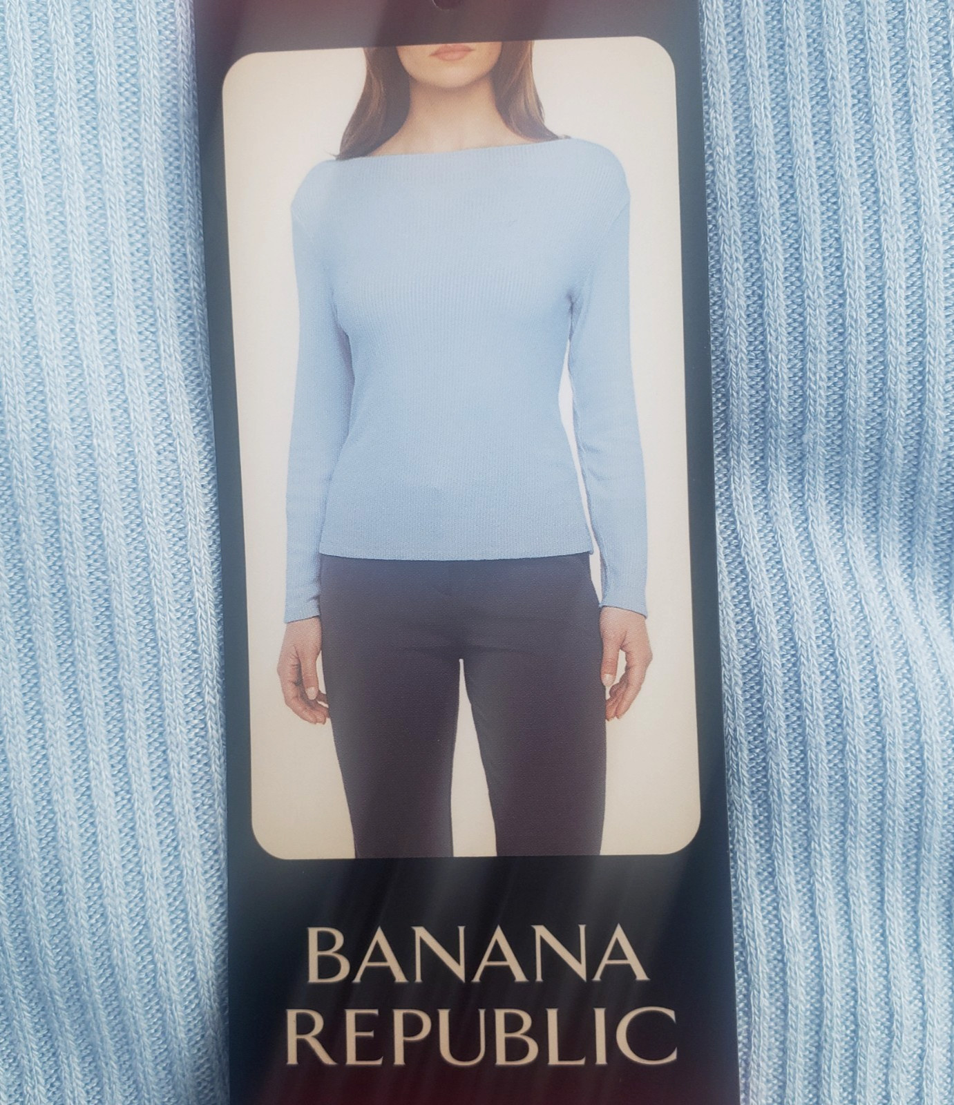 BANANA REPUBLIC long sleeve SOFT RIBBED Boat Neck TOP KNIT SHIRT BLUE M, L, XL