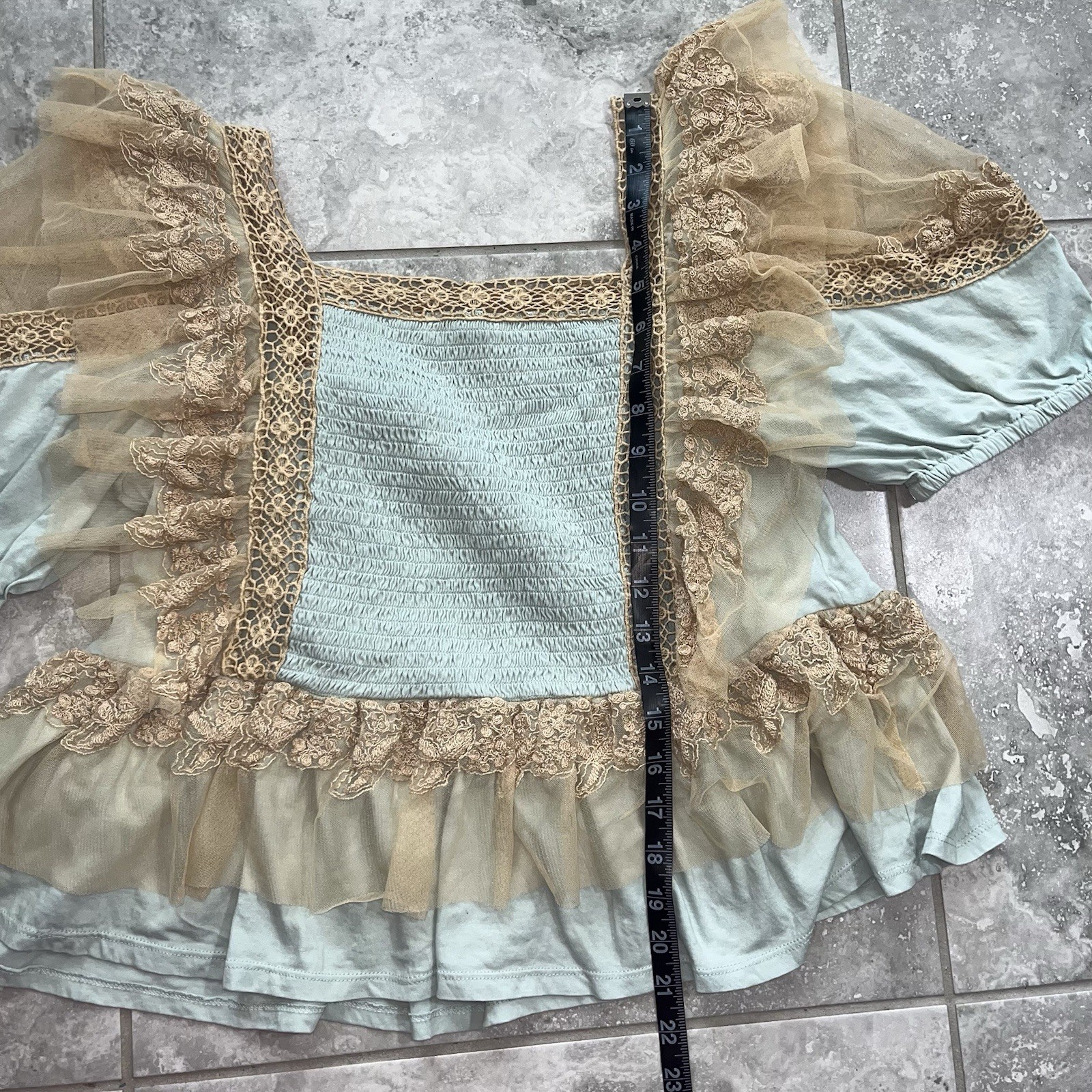 Anthropologie Forever That Girl Ruffle Lace Tulle Peplum Pleated Top Blouse M