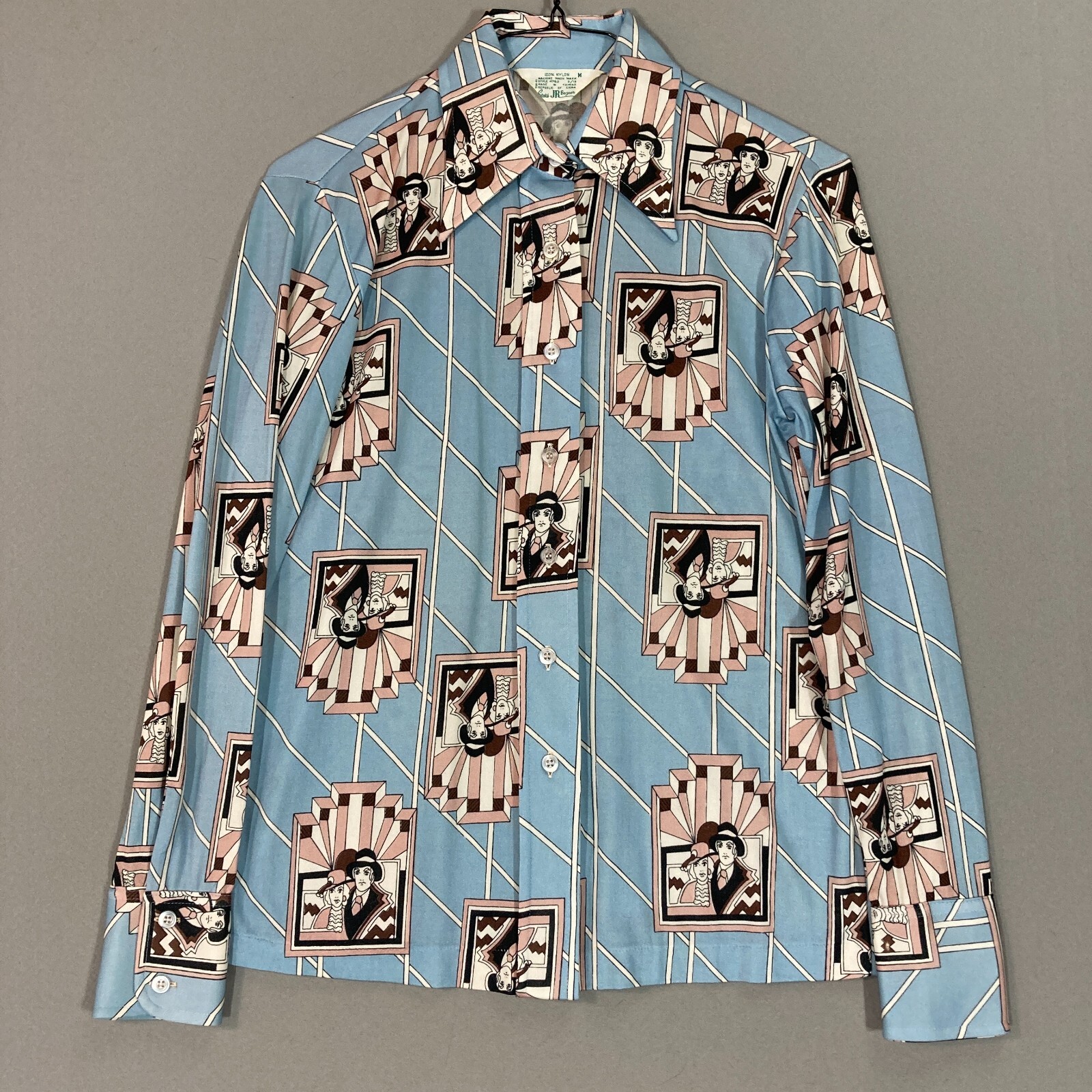 VTG Womens Mod All Over Print Shirt Top VTG 60s 70s S/M Art Deco Roaring 20s