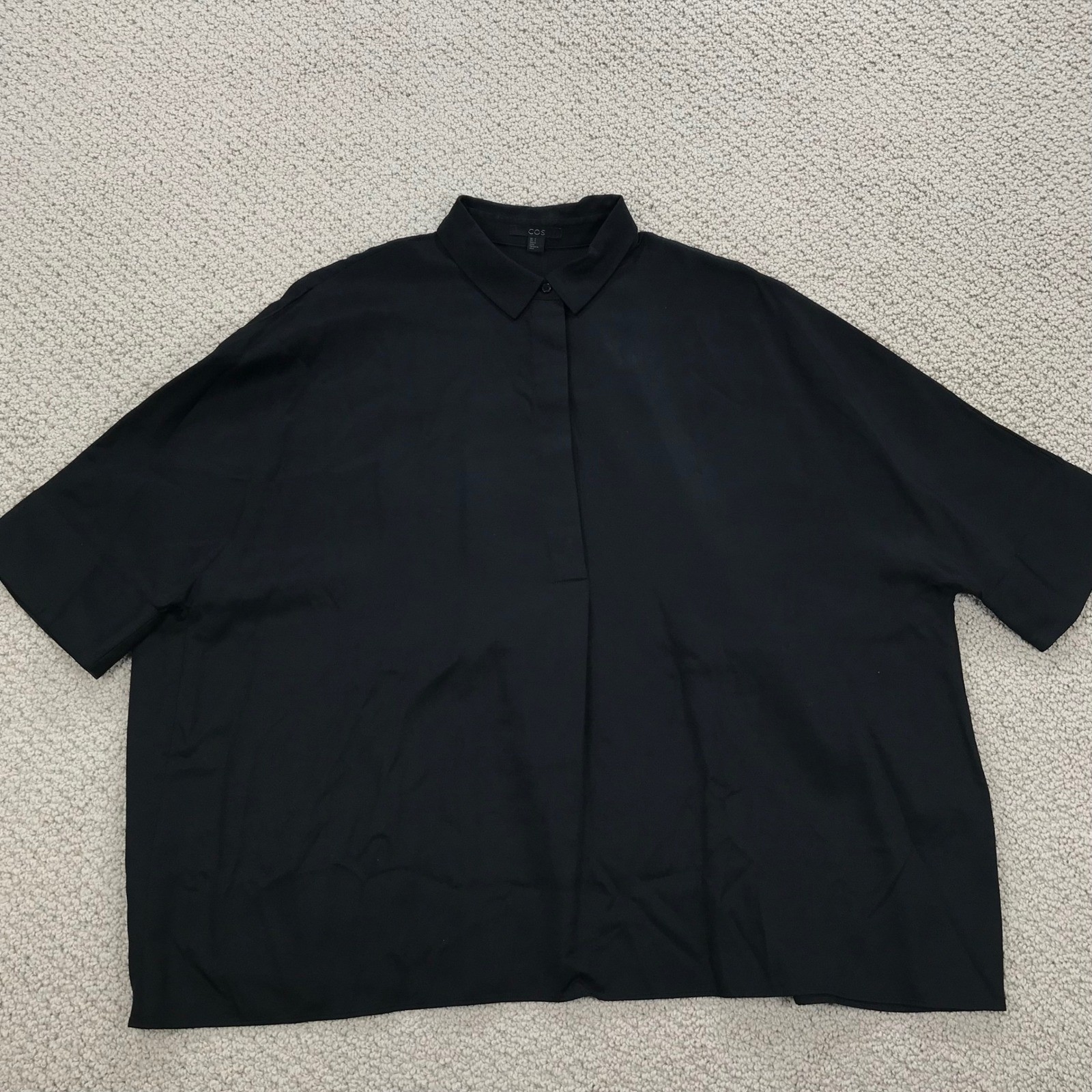 COS Black Lyocell Oversized Short Sleeve Blouse Shirt Boxy Minimalist Top Size 4