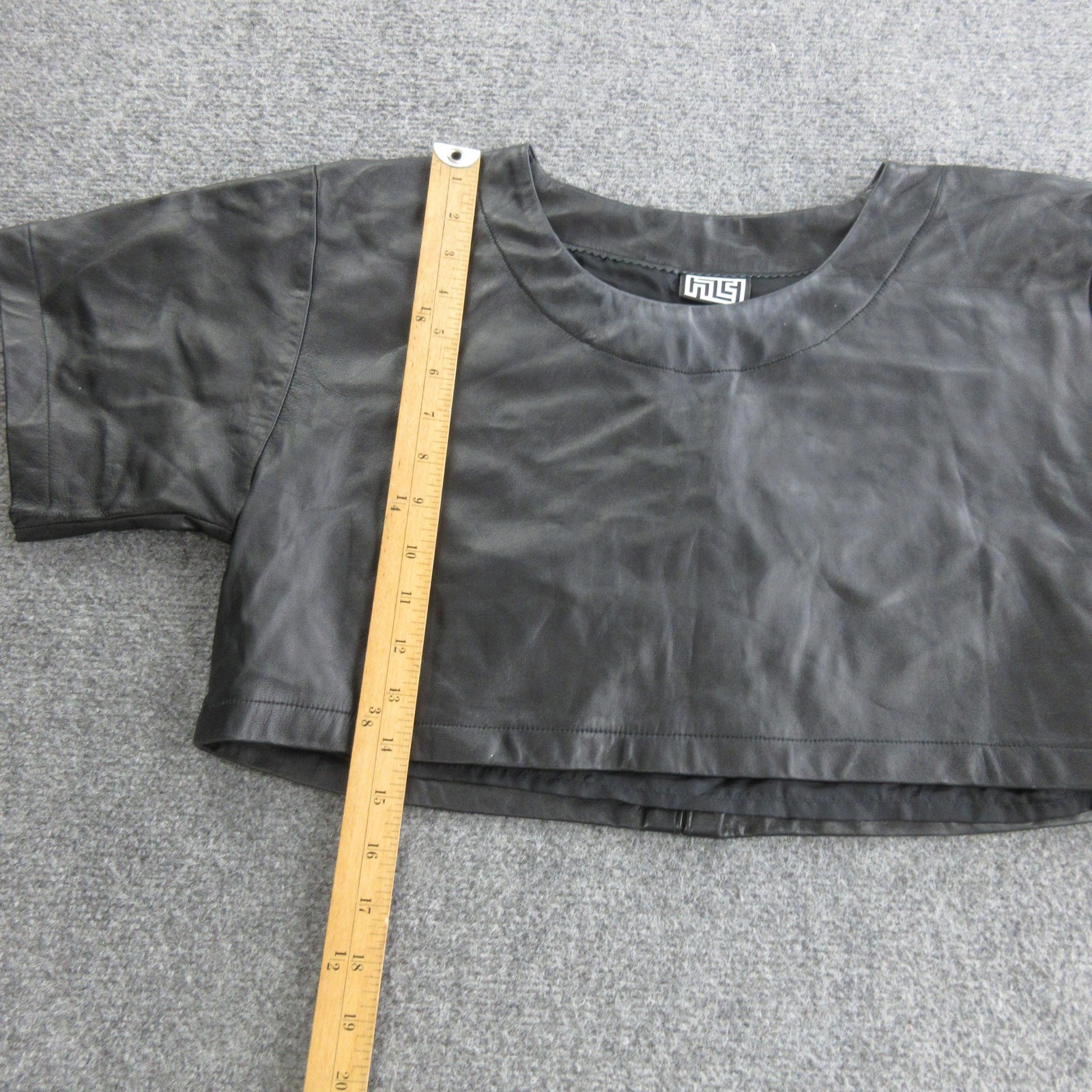 Hernandez Cornet Shirt Womens Size Black Leather Cropped Pleated Lined Top