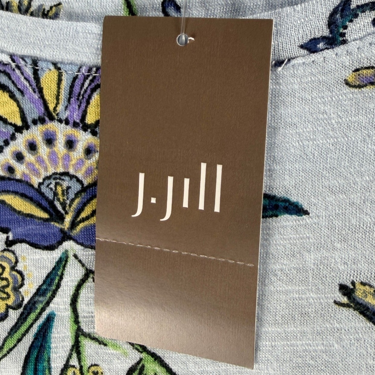 J. Jill Womens Floral 3/4 Sleeve Slub Knit Top Blue Medium 080231 NWT