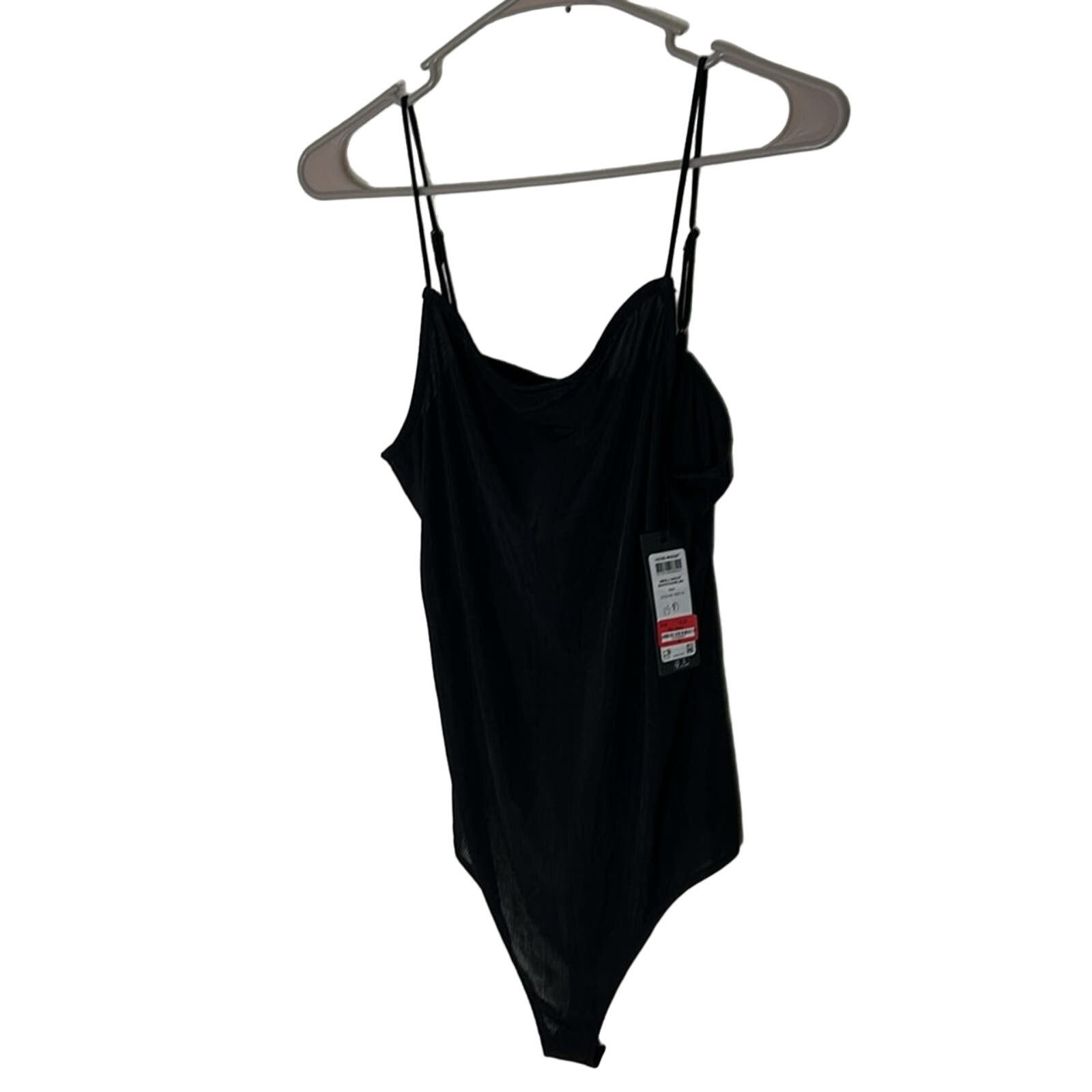 NWT Vero Moda Black Square Neck Spaghetti Strap Bodysuit Singlet Snaps Size L