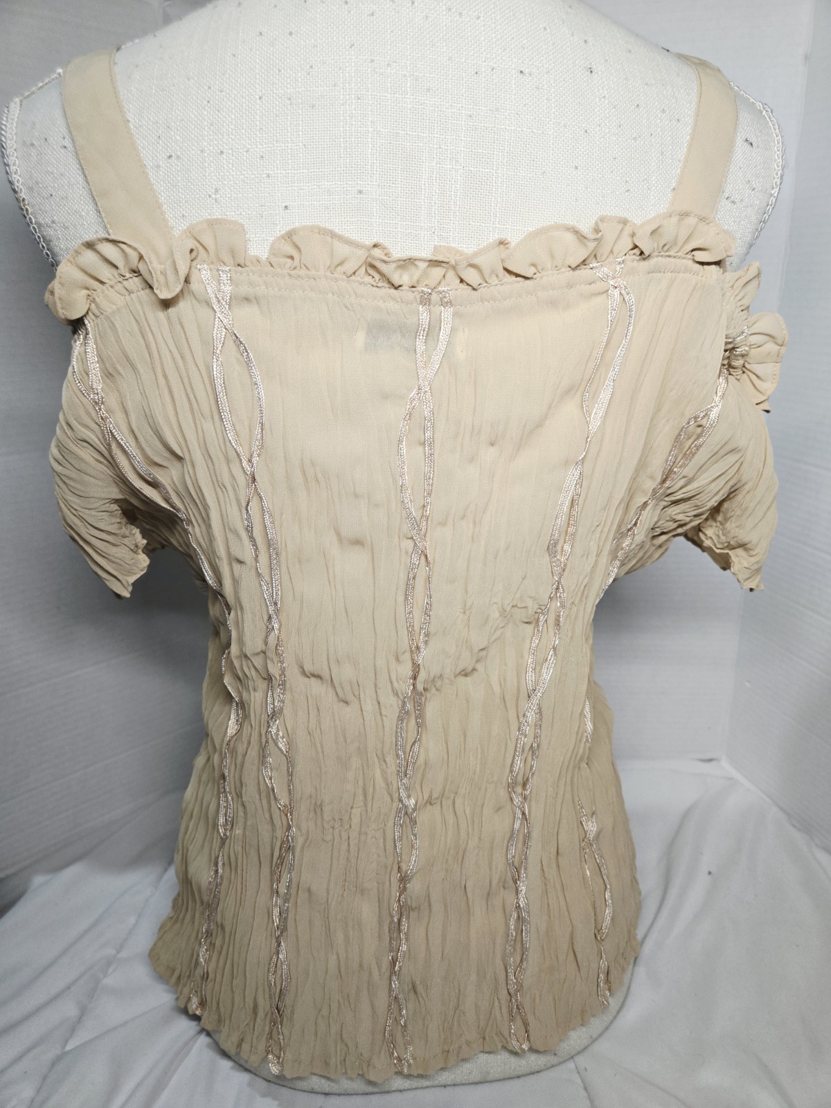 Kaelyn Max 100% Silk cru Chiffon Crepe Blouse XL Frilly Retro Ruffle Retro Y2k