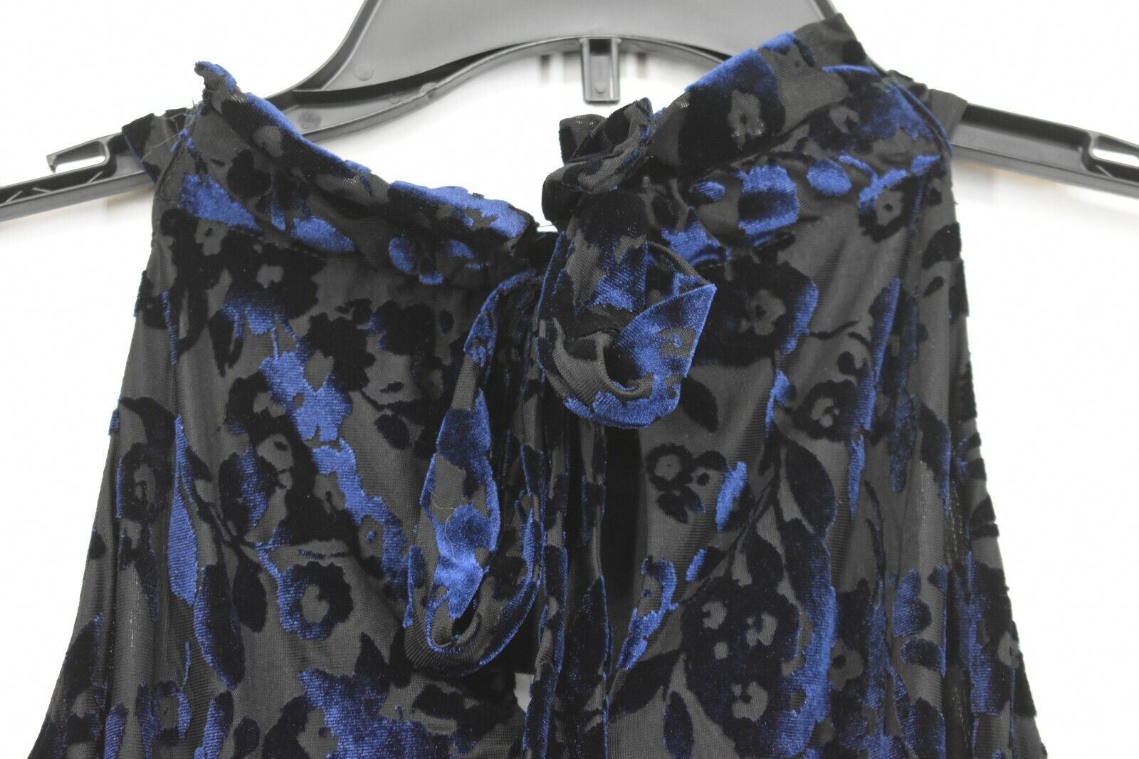 Gibson Womens Blue Sleeveless Tie-Up Neck Floral Flocked Velvet Halter Top XS