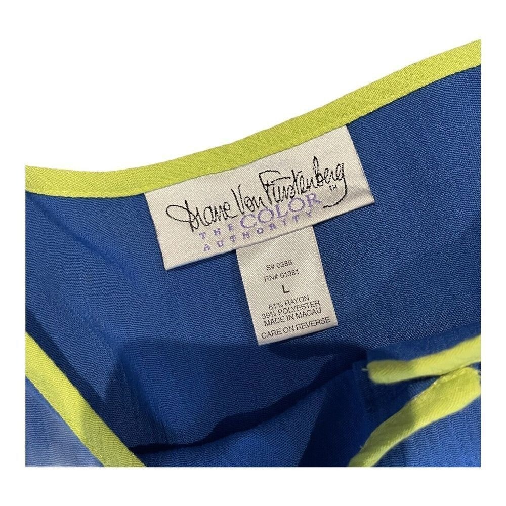 Diane Von Furstenberg Color Authority Crinkle Tunic Top Size L Colorblock Blue