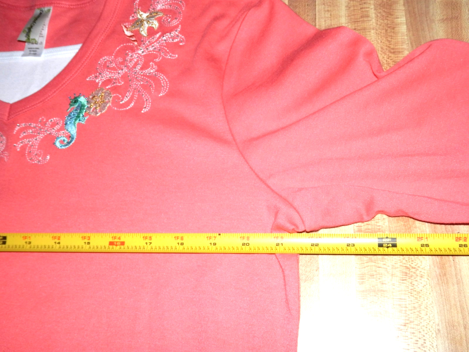 Decorated Originals 3/4 Sleeve Cotton/Poly Knit Sz.XL Peach/Embroidery/Beads