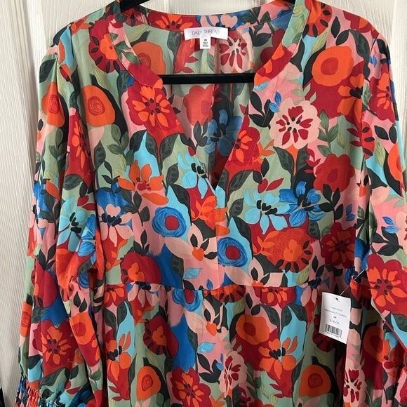 Daily Thread Floral Colorful Tunic Mini Dresss Long Sleeve Sz 2X Hippie Festival
