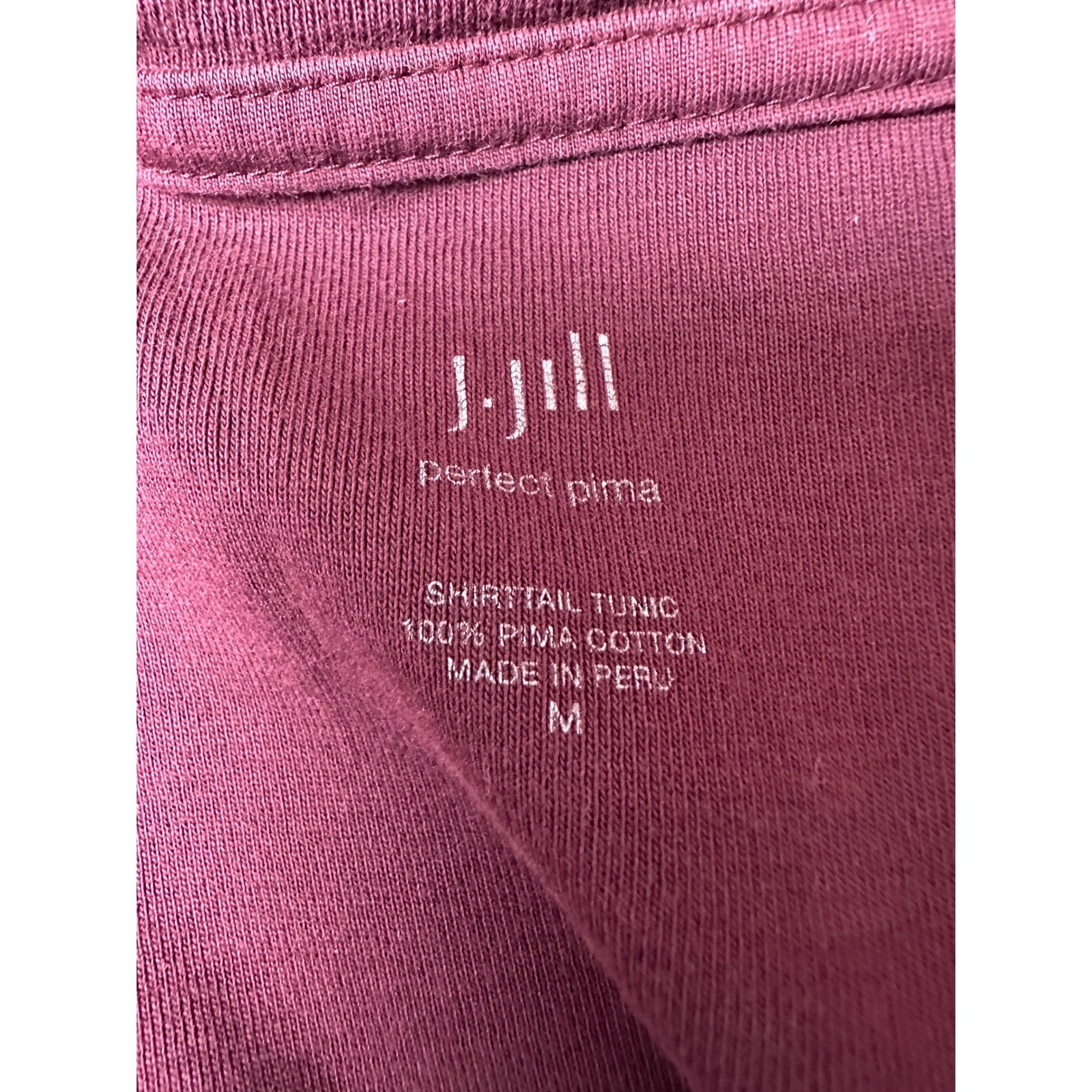 J. Jill Perfect Pima Womens M Burgundy Shirttail Tunic Long Sleeve Soft Basic