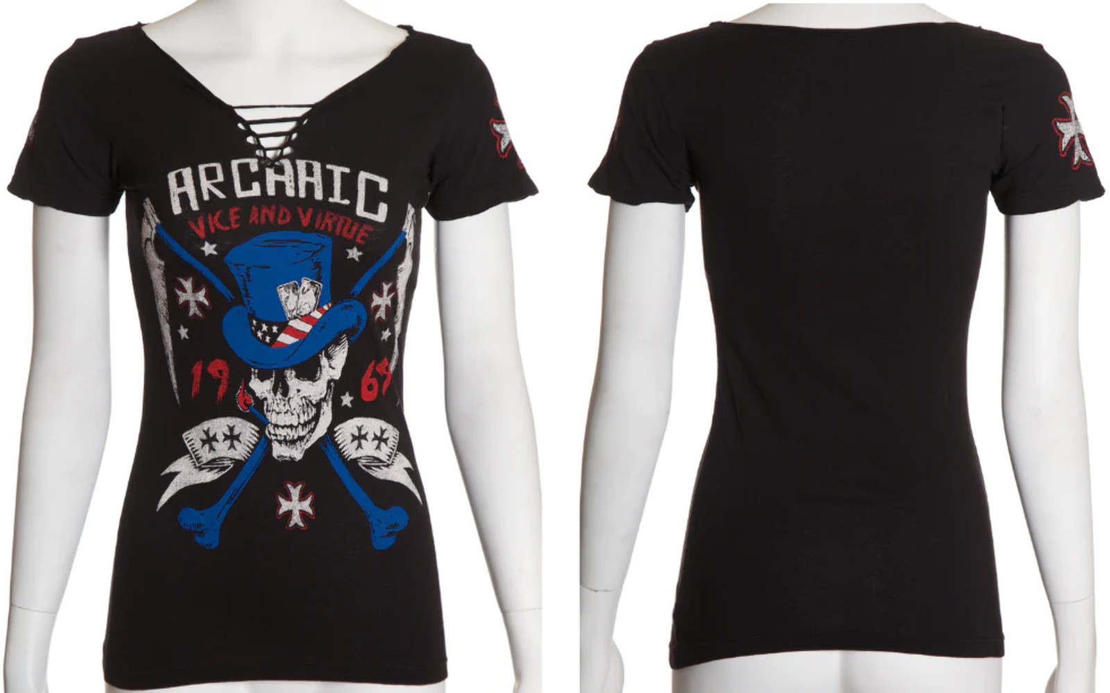 Archaic by Affliction Women’s T-shirt Joker Biker Tattoo
