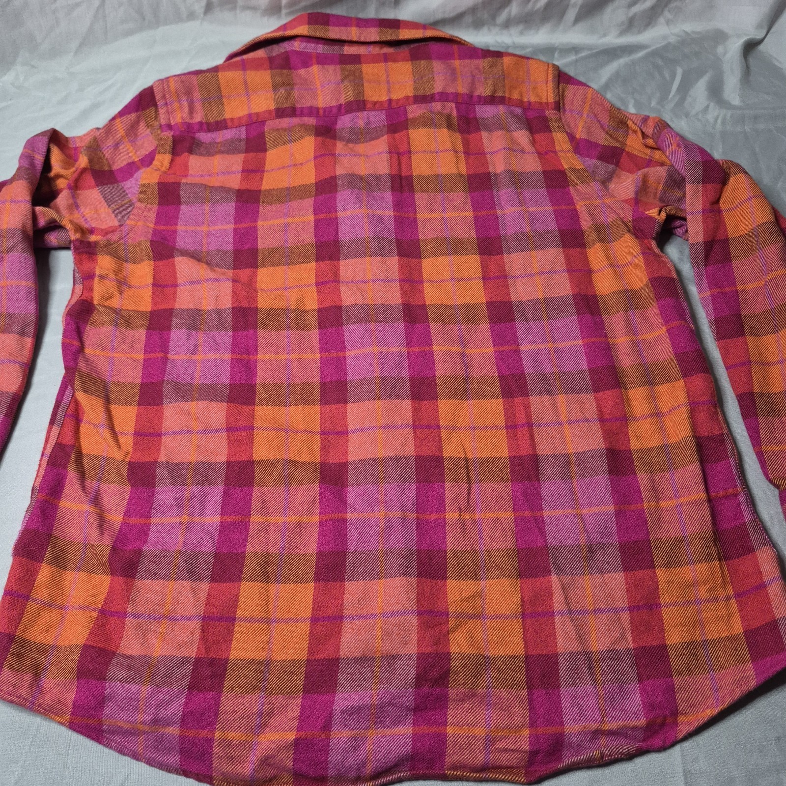 Lands’ End Flannel Shirt Womens Sz M Zesty Orange Cotton Plaid Hiking Western