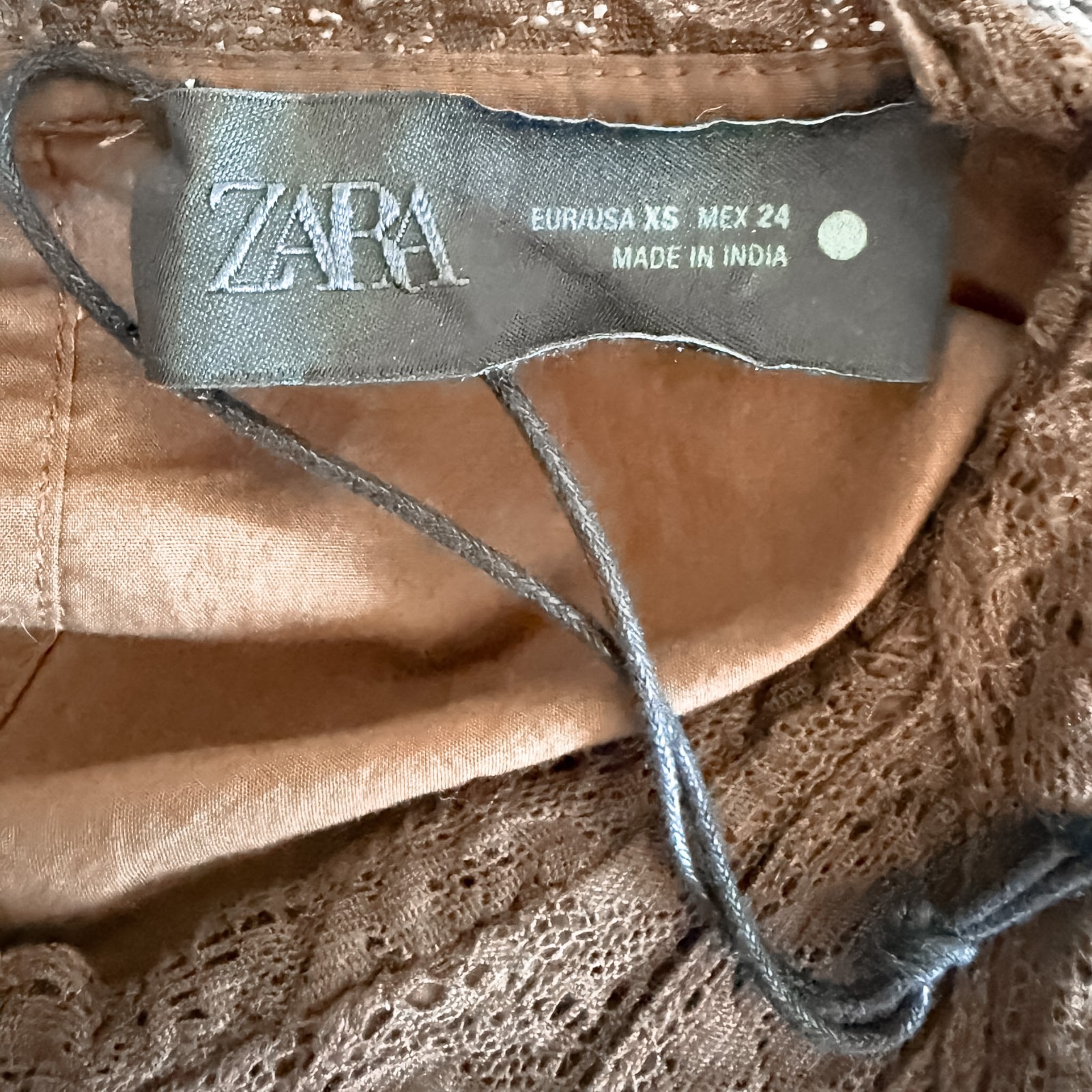 Zara ZW Collection Pleated Lace Blouse Women’s XS Brown Romantic Prairie