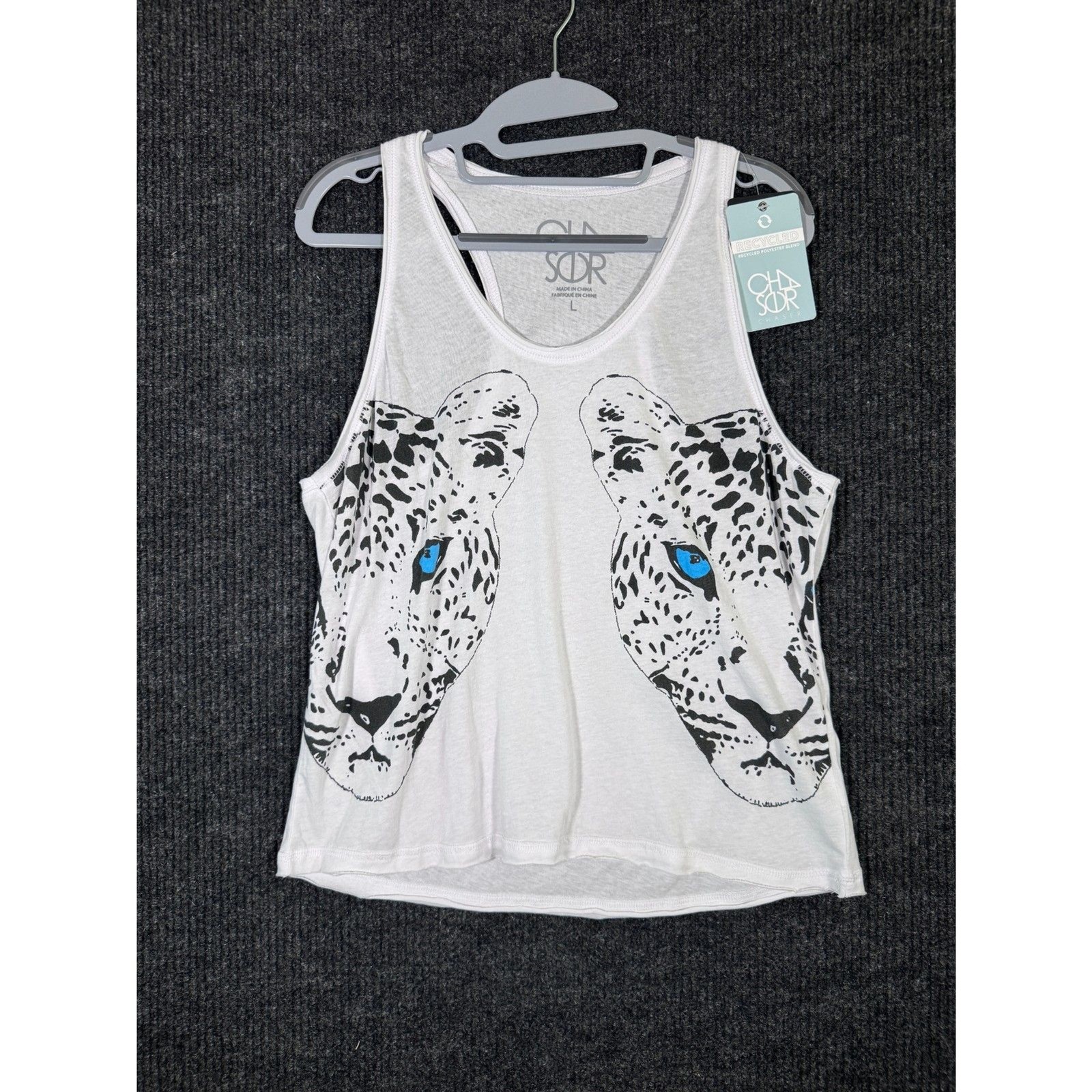 NWT Chaser Blue Eye Leopard Graphic Tank Top Womens L