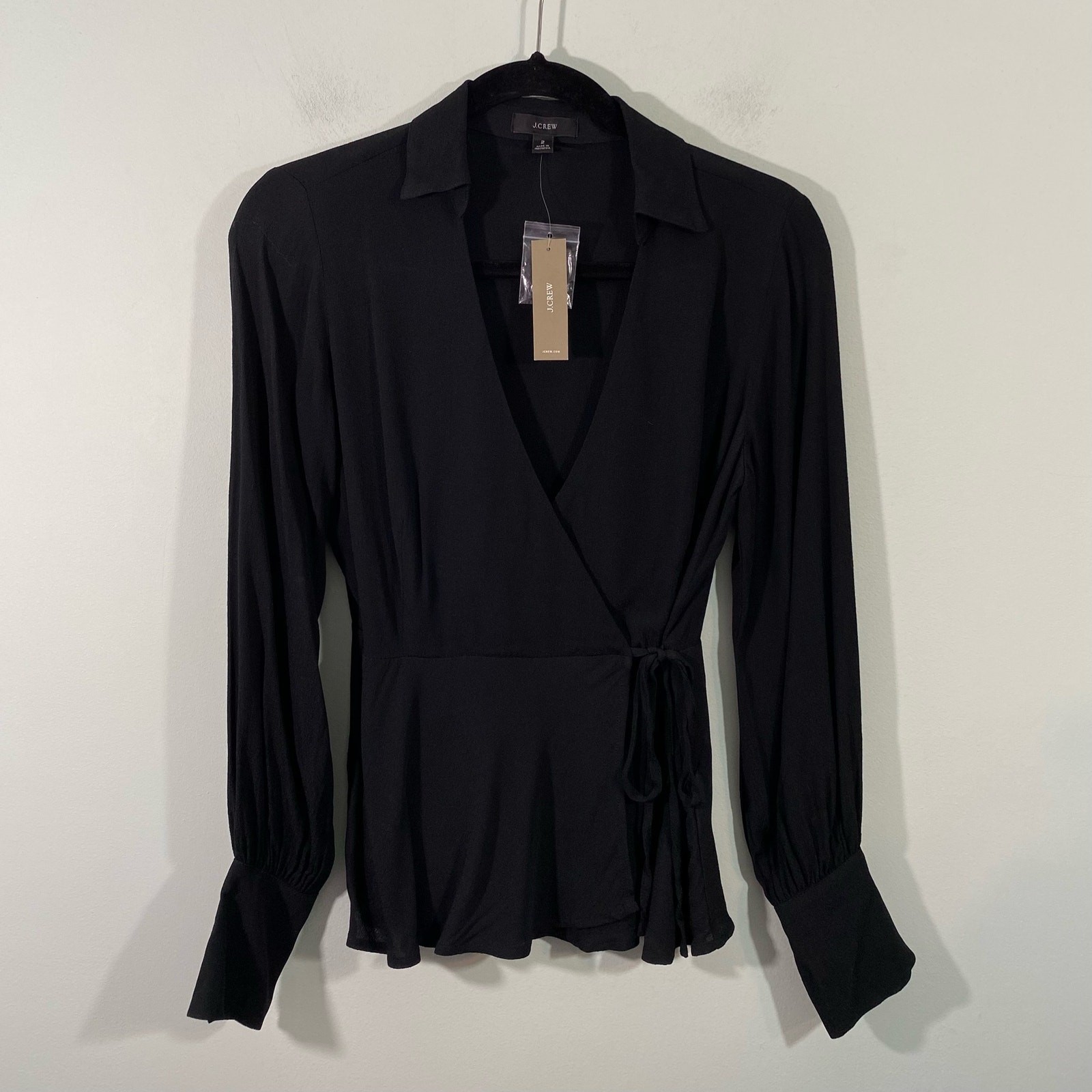 J Crew Women’s Black Drapey Crepe Wrap Top Size 2 NWT #BD788