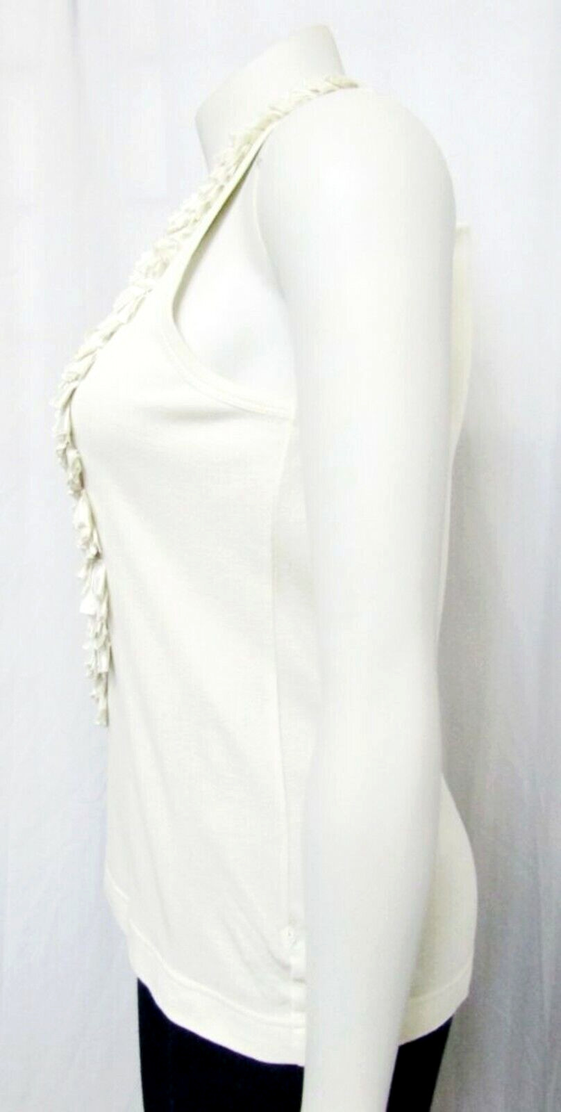 GIVENCHY Paris Ivory Ruffle Front Cotton Sleeveless Medium Tank Top Blouse