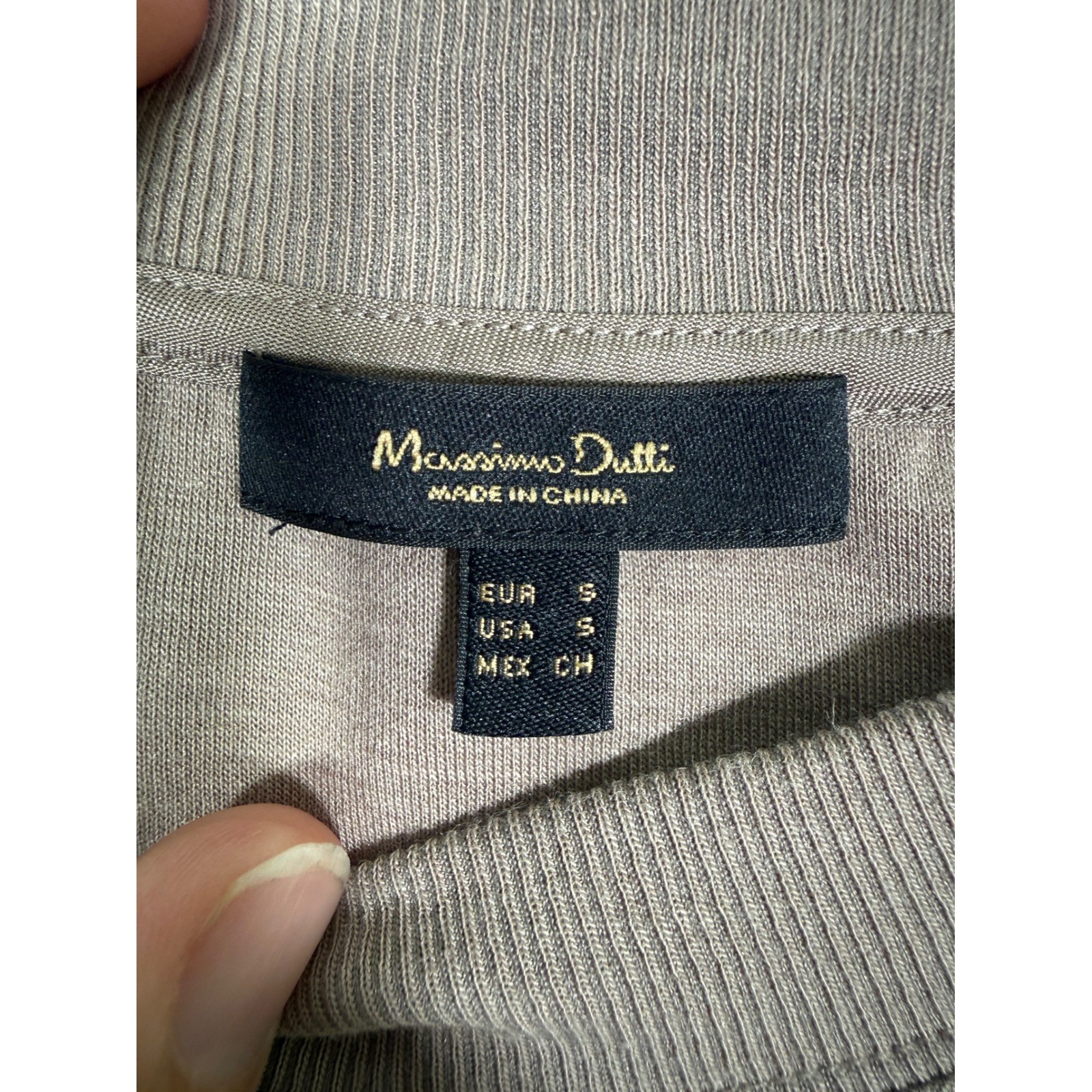 Massimo Dutti Womens Small Taupe Mixed Media Cinch Hem Sweatshirt Modal Cotton