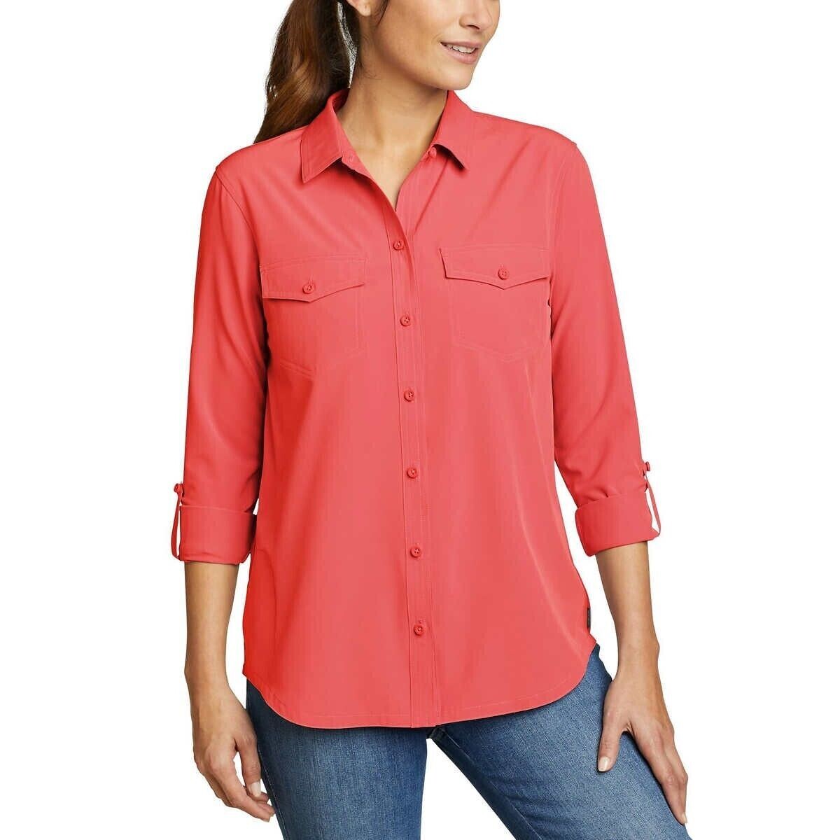 NEW Eddie Bauer Departure Long Sleeve Shirt, Roll Tab Sleeves, Chili Red, XXL
