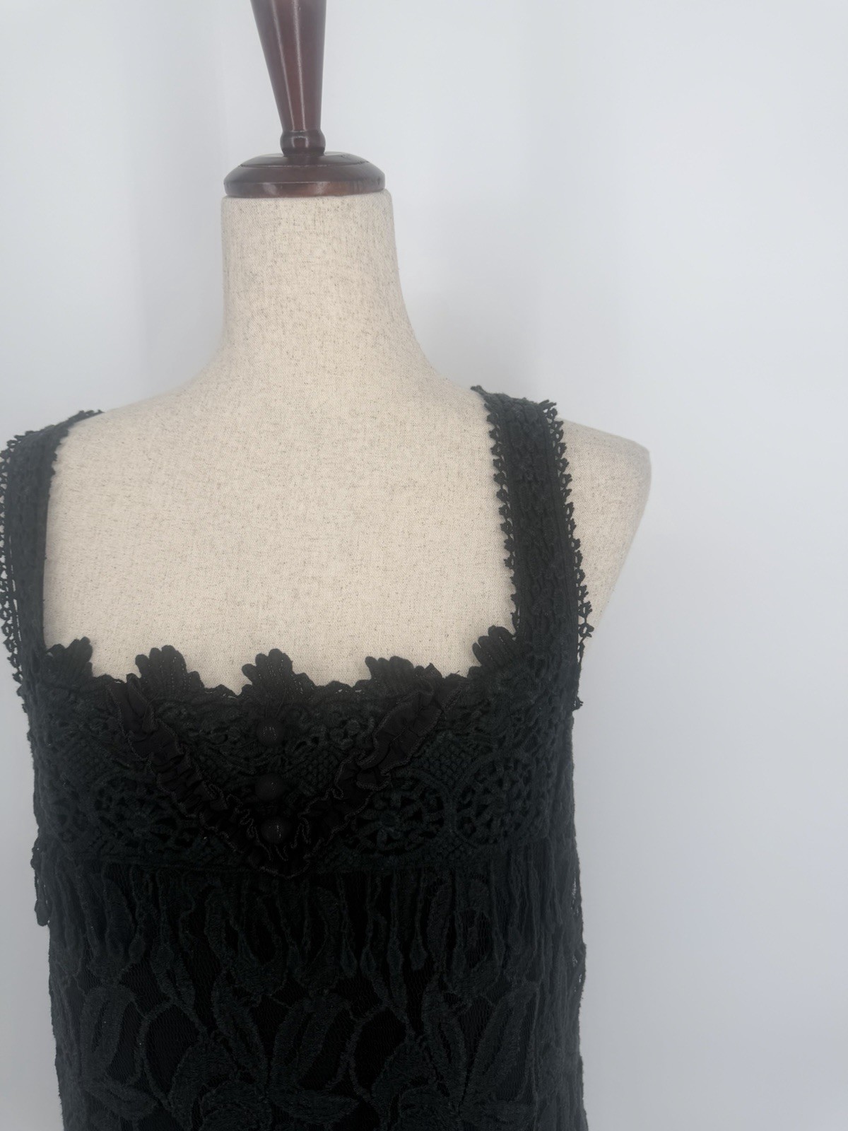 Pretty Angel Tunic Top Large Lace Ruffle Crochet Linen Blend Coquette Black Goth