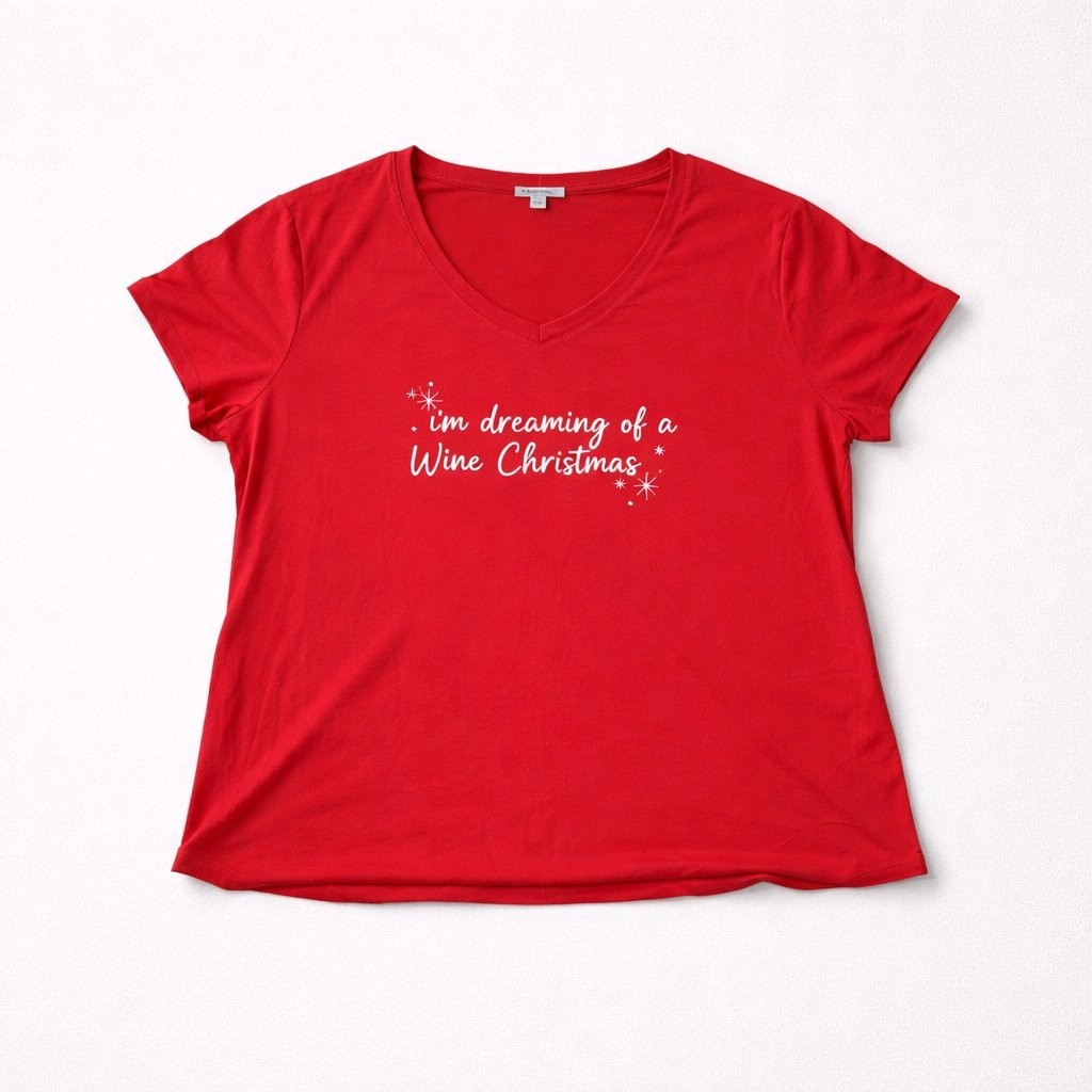 Wine Christmas TShirt, Holiday, Sz 2XL, Ladies, Red, V Neck, Casual, NWT