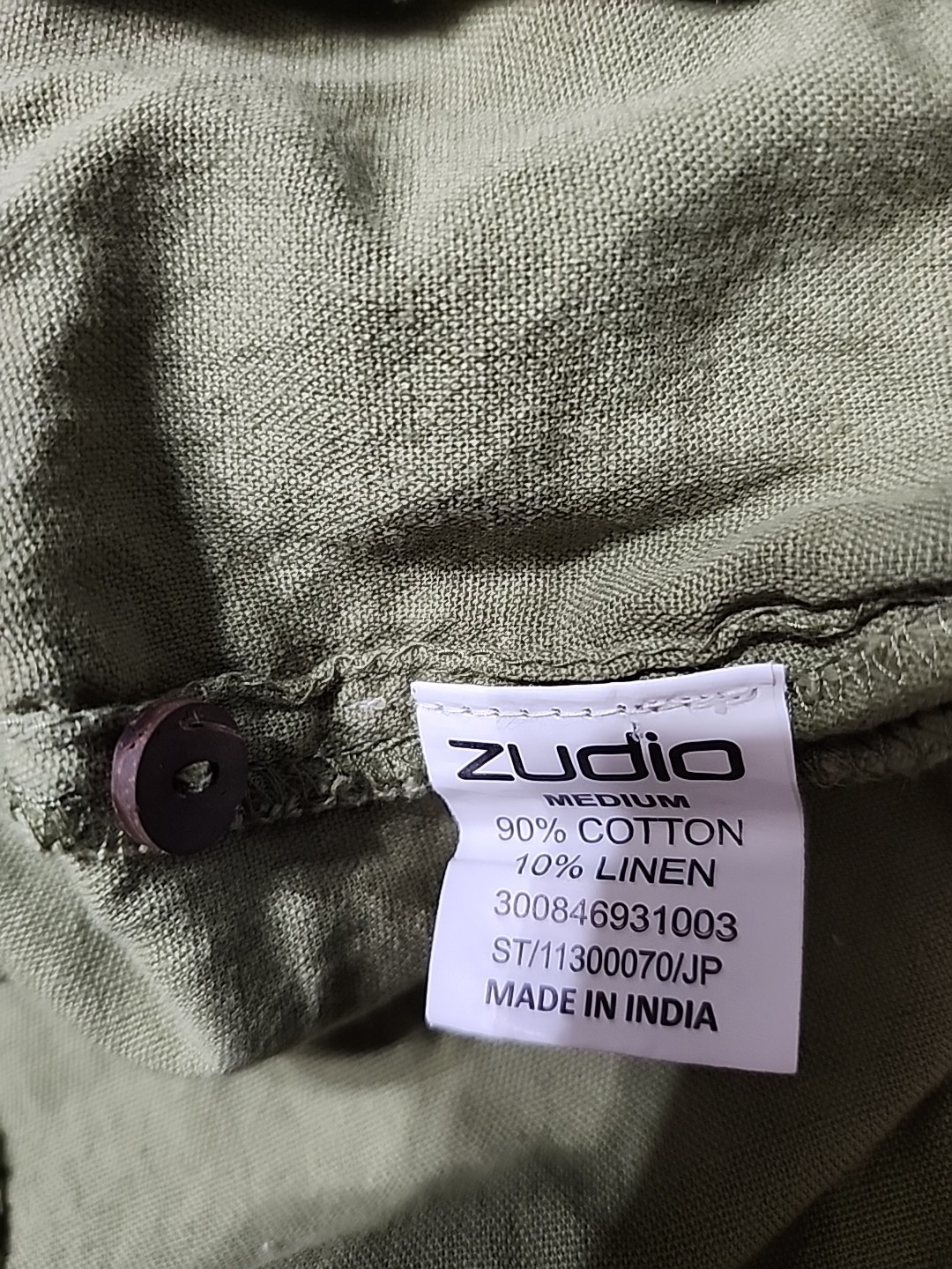 Zudio 100% Cotton and Linen Shirt, Green, Long, Runs Small