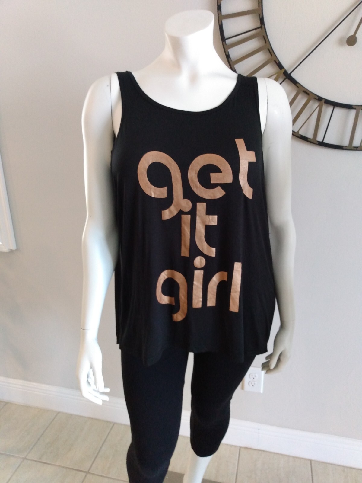 Cascade Blue Fly Away Back Printed Tank ‘GET IT GIRL’ Black Women’s Plus Size 1X