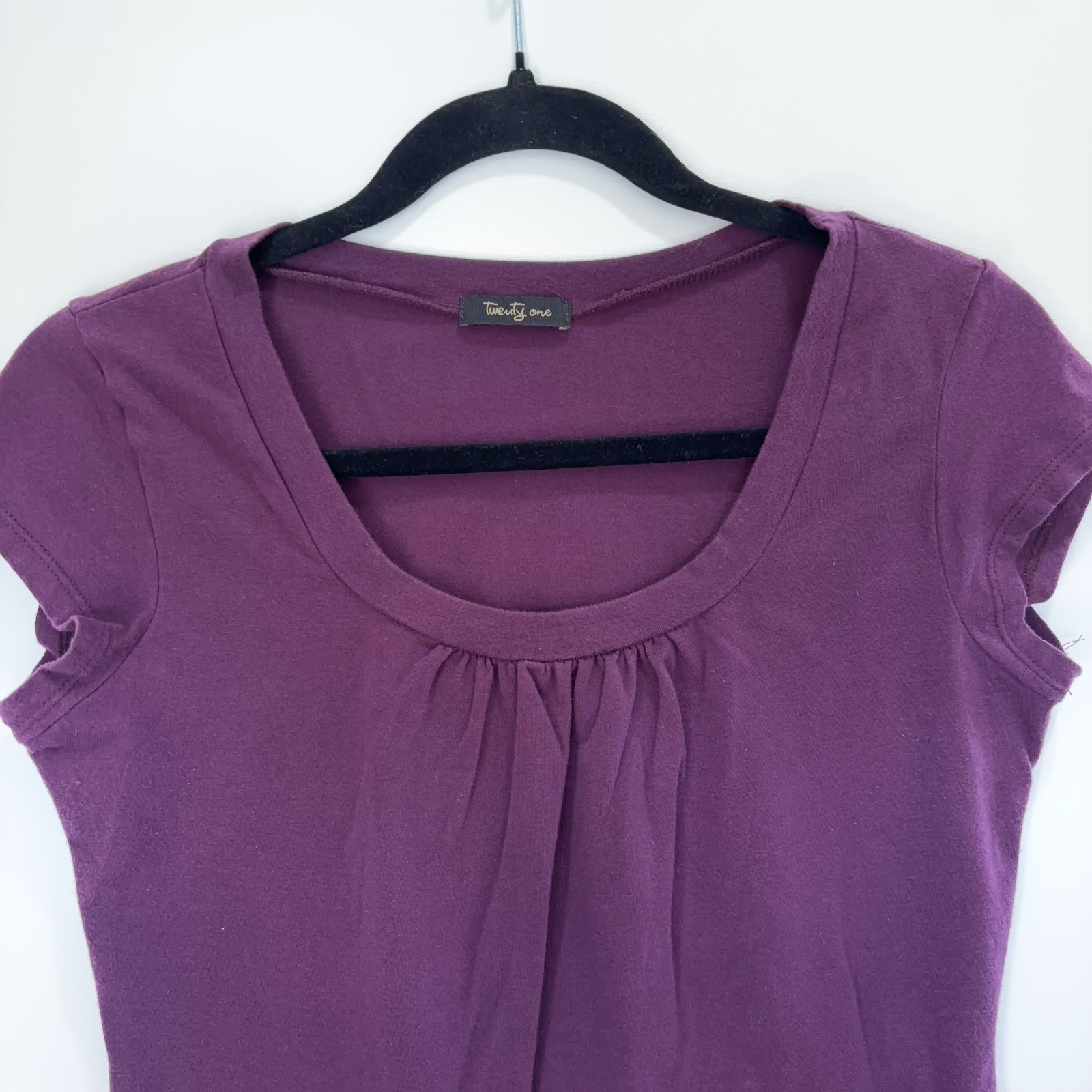 Vintage Twenty One Plum Scoop Neck Top Womens Large Cotton Stretch Made USA