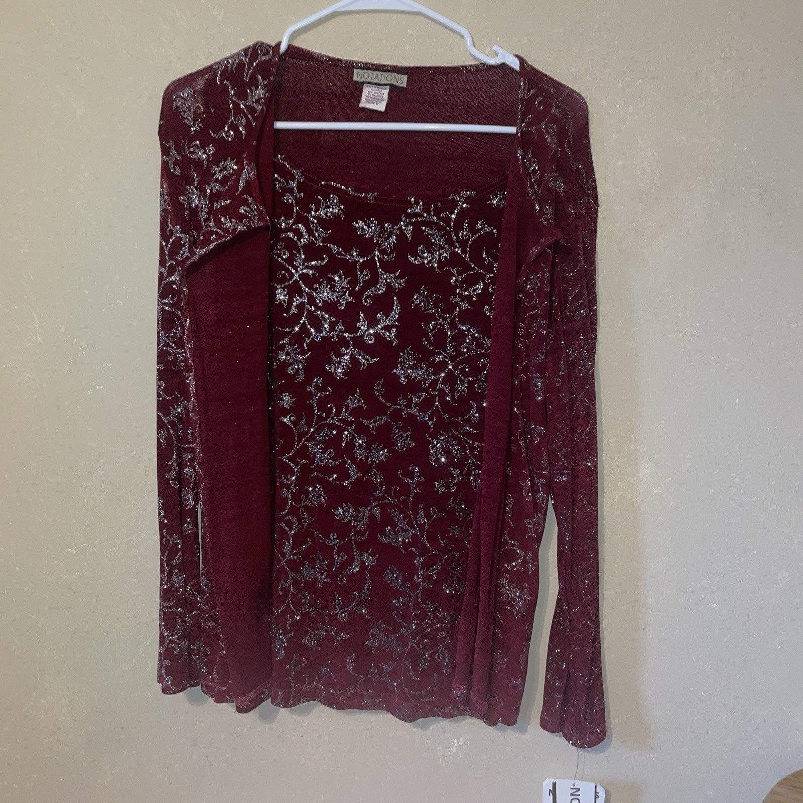 Fundraiser Notations Women Sz M Maroon/Gold Metallic 2-Fer Twinset Top