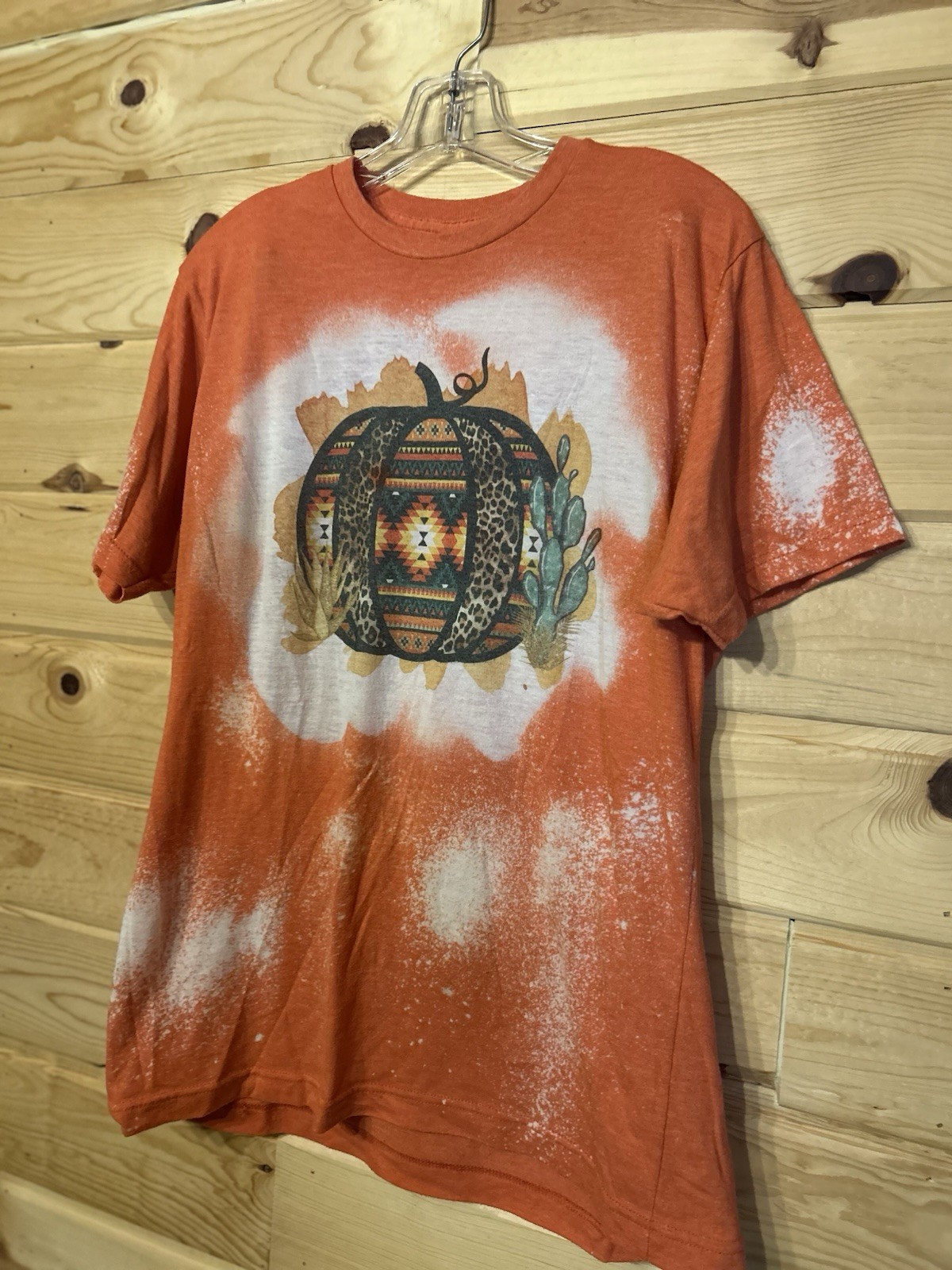 Tultex Pumpkin Graphic Tee Large Orange Bleached Aztec Western Halloween