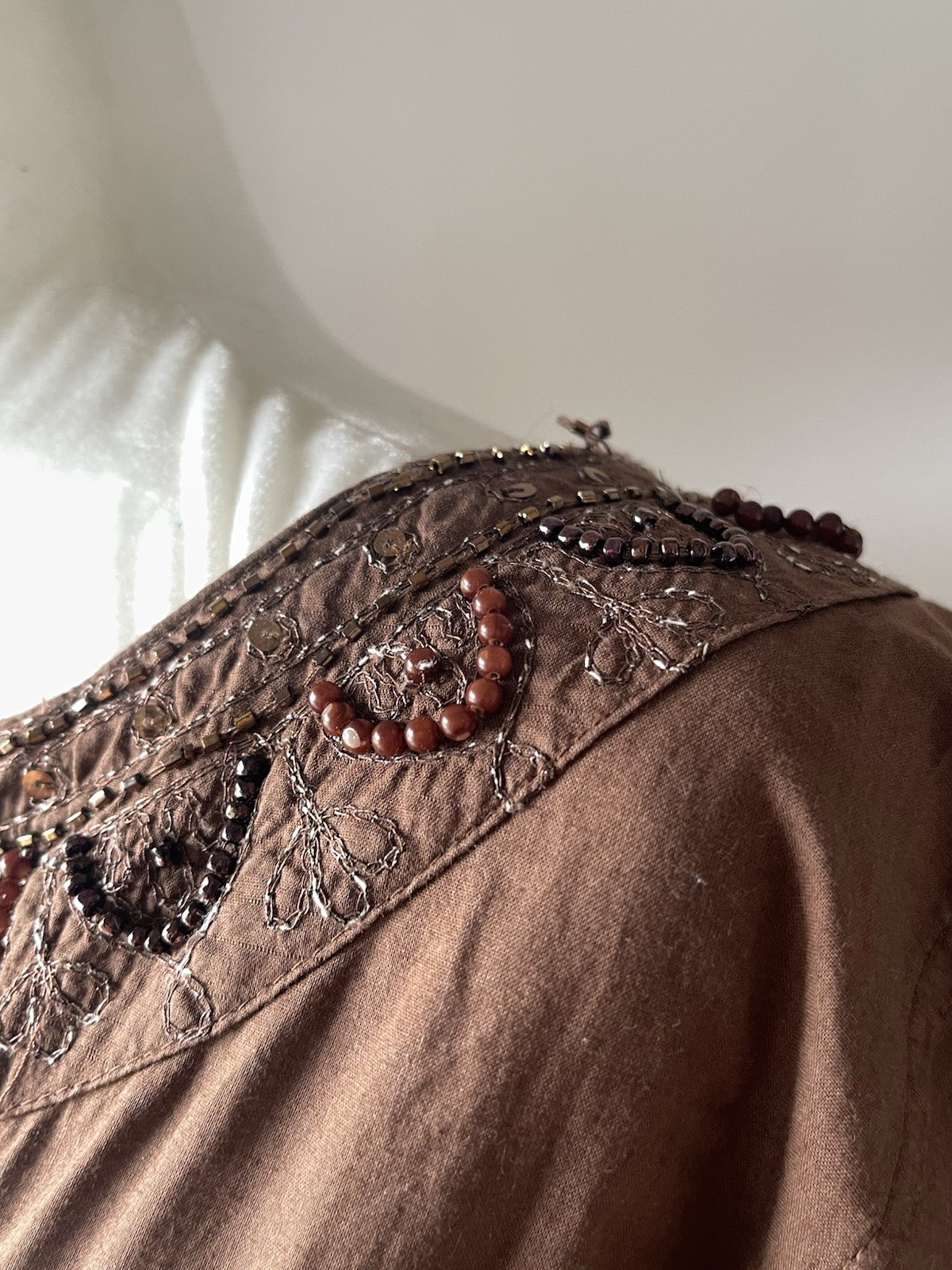 Vintage Brown Beaded Blouse – fairy bohemian hippie top – Size M
