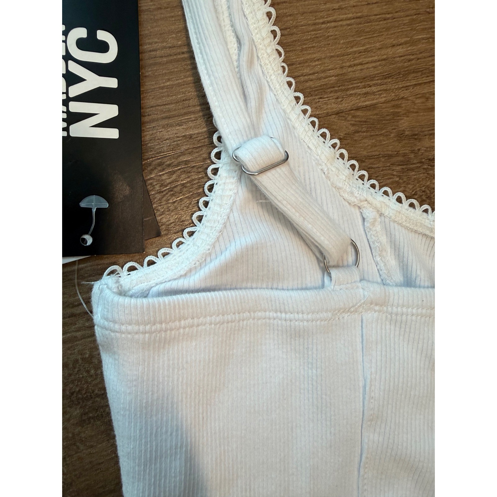 Madden NYC Women White Ribbed Eyelet Lace Corset Top Hook Eye Front NWT XS