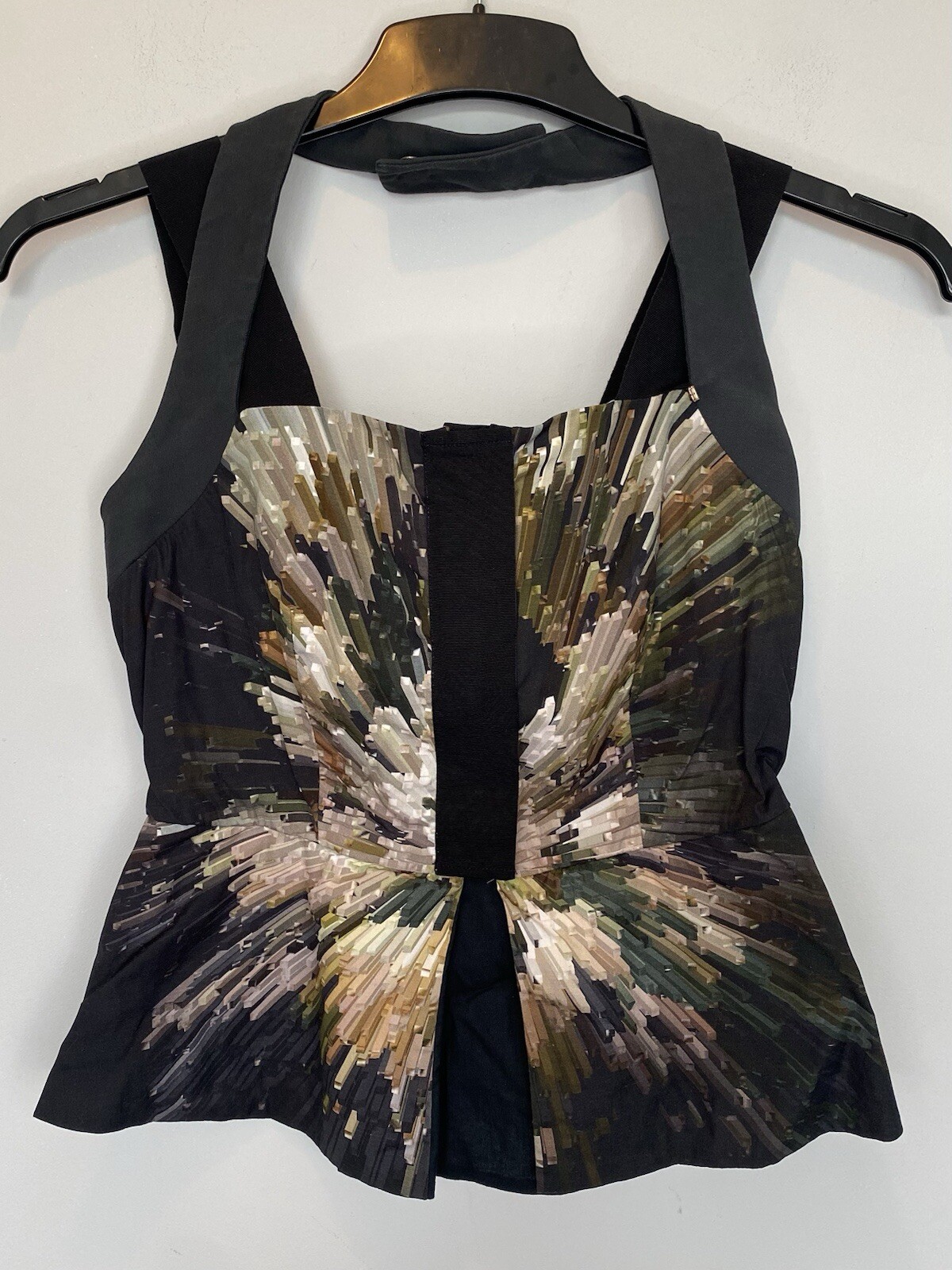 Sportmax Peplum Top Blouse Corset Black Purple Abstract Max Mara UK 6 (US 4)