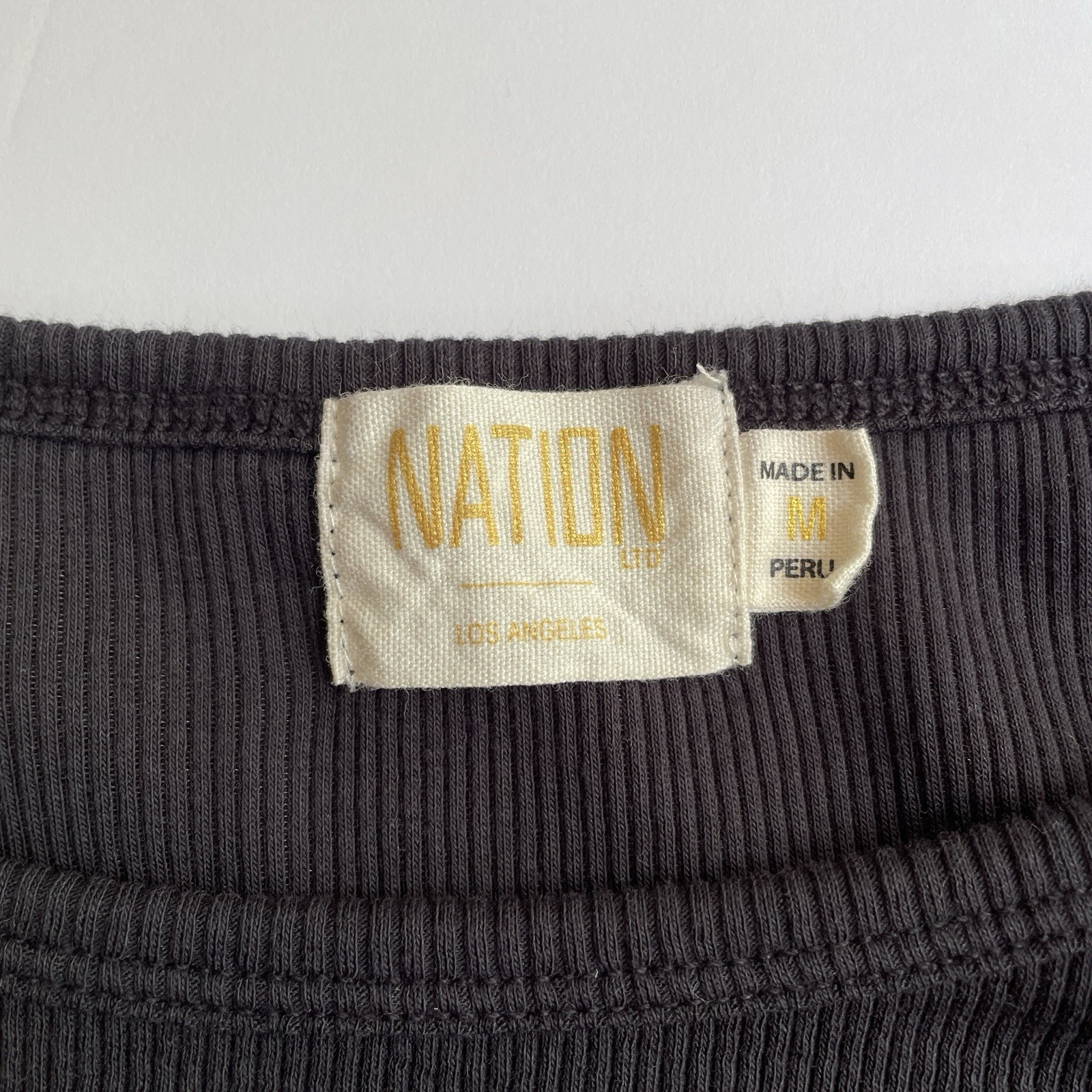 Nation LTD Ribbed Scoop Neck Puff Sleeve Top Organic Pima Cotton Peru Black M