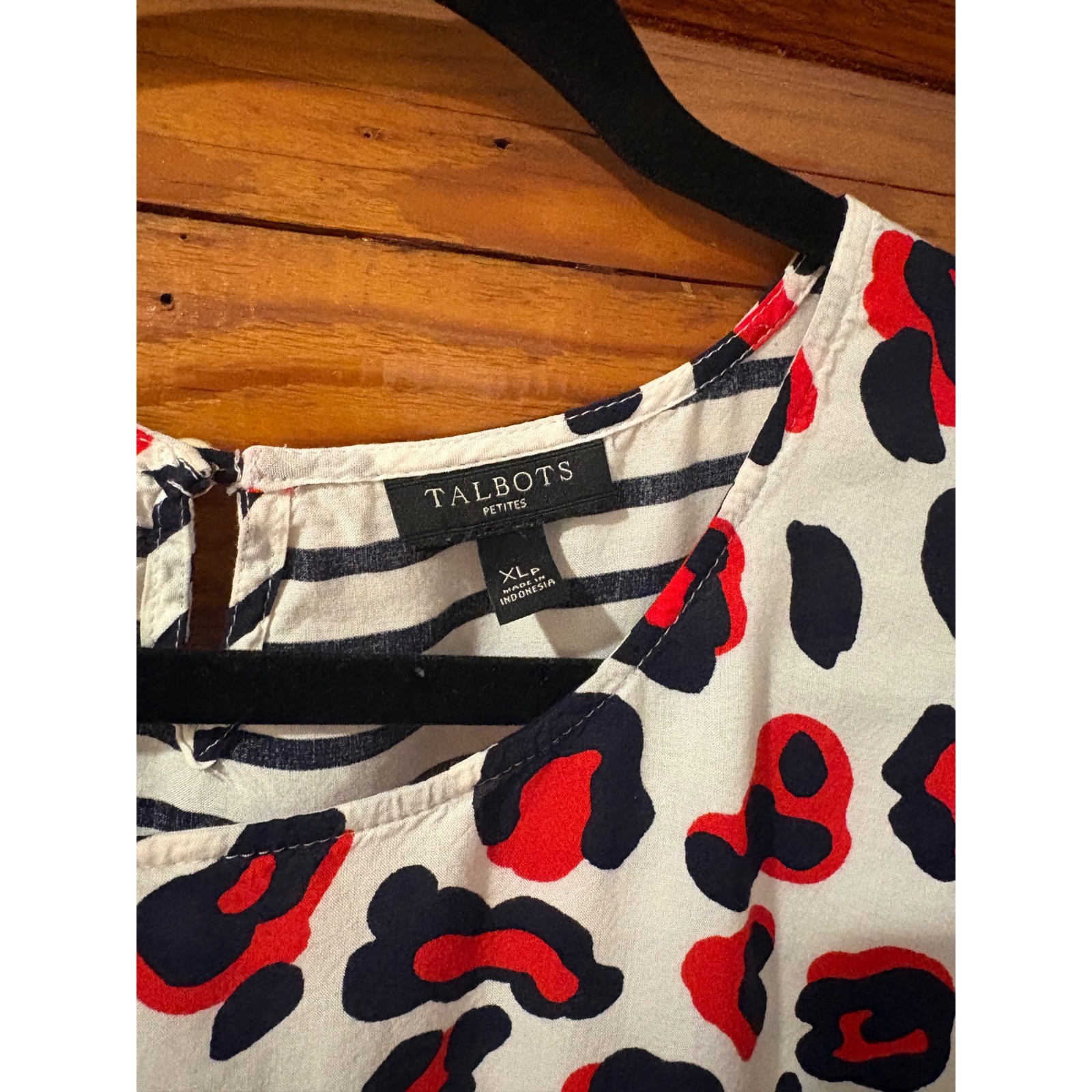 Talbots Petites Leopard Stripe Mixed Print Blouse Red Black Navy XL P XL-P